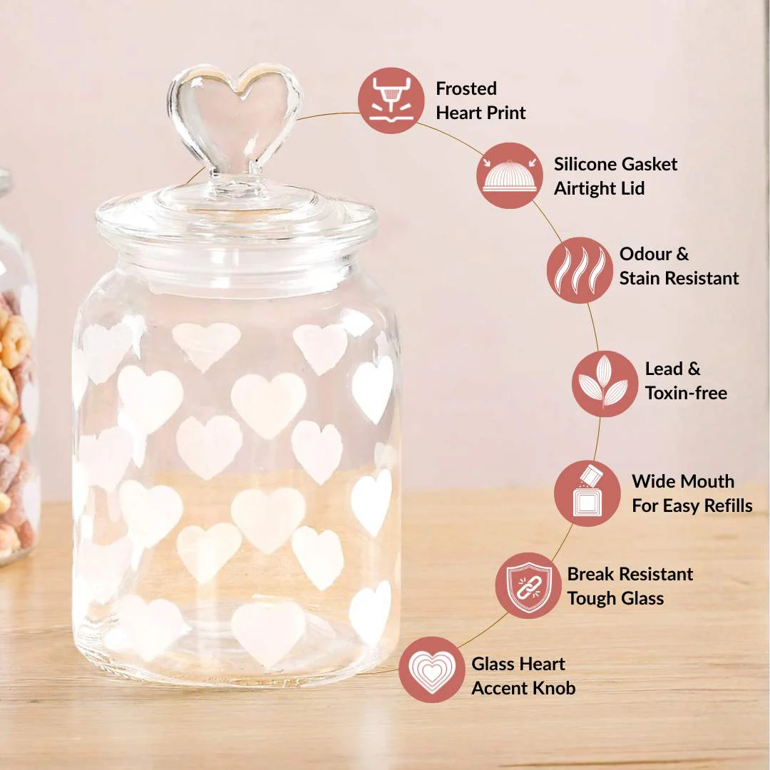 Glass Heart Knob Jar Set Of 4 1000ml - Image 2