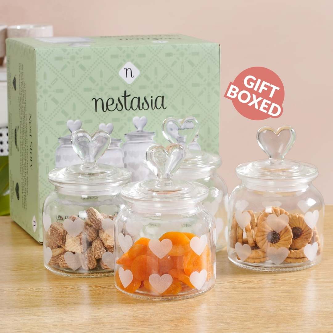 Glass Heart Knob Jar Set Of 4 700ml - Image 5