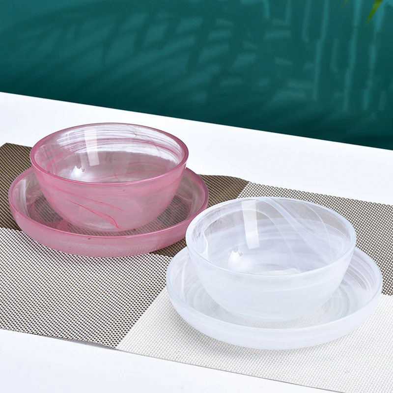 Glass Pink Bowl and Plate Set - Image 12
