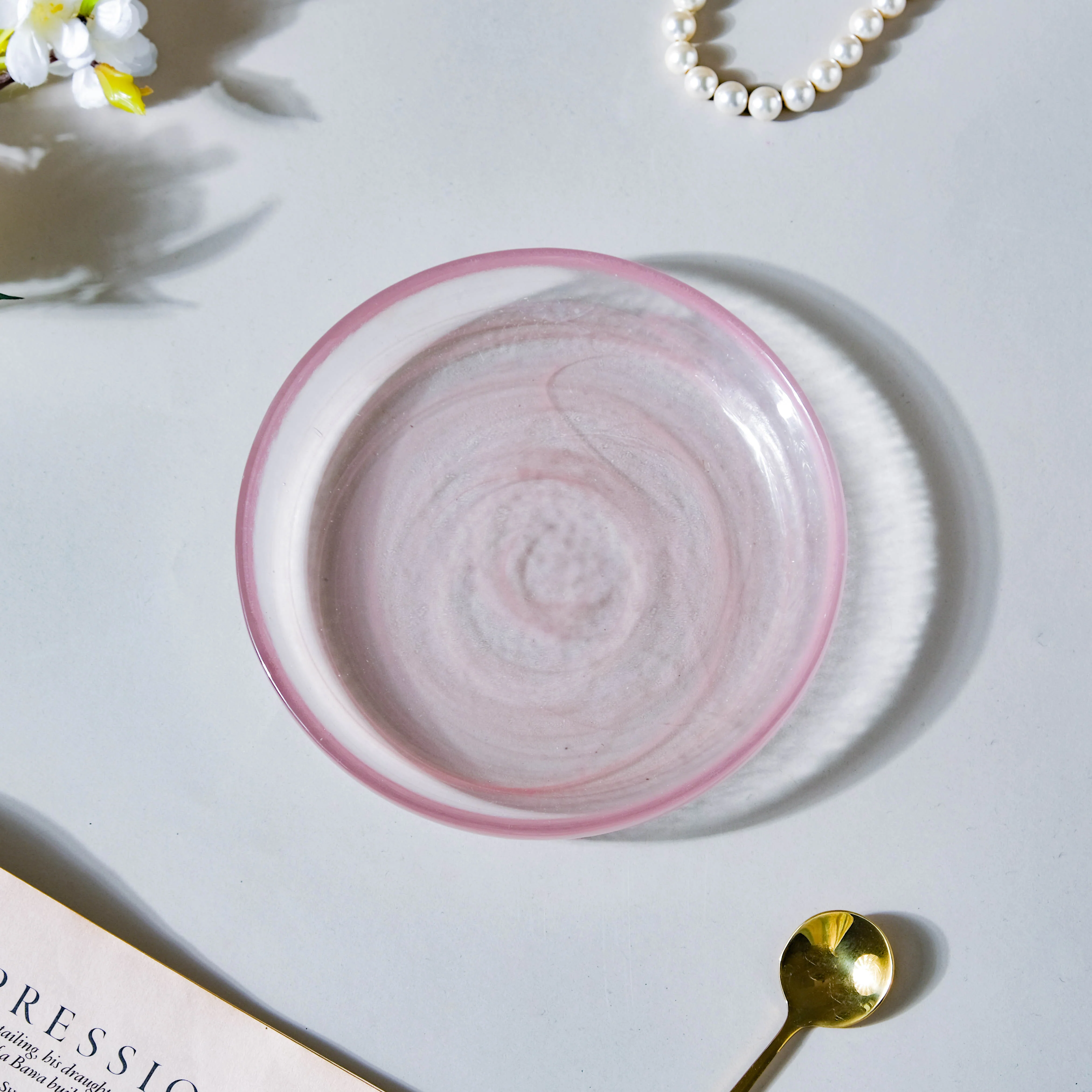 Glass Pink Bowl and Plate Set - Image 15