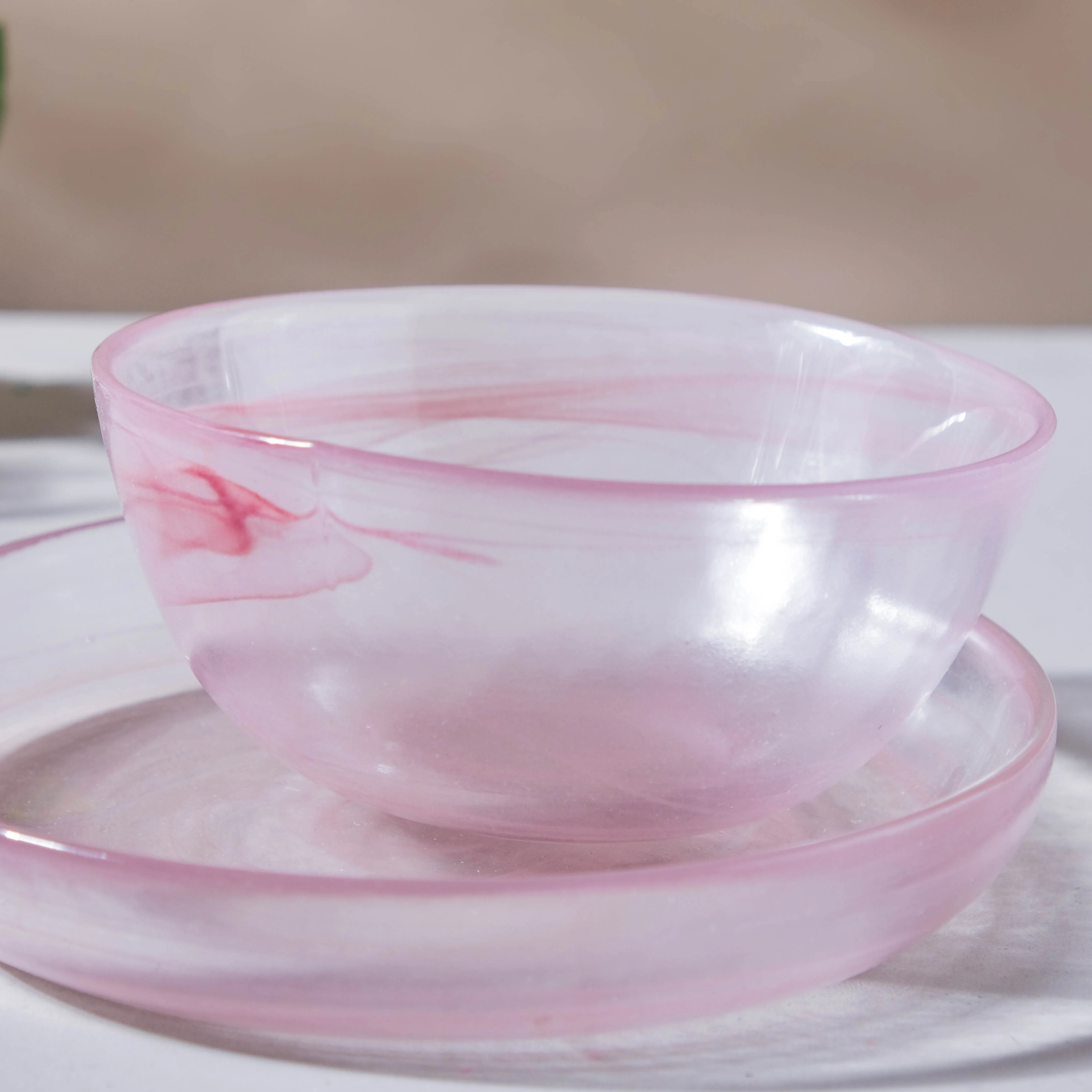 Glass Pink Bowl and Plate Set - Image 6