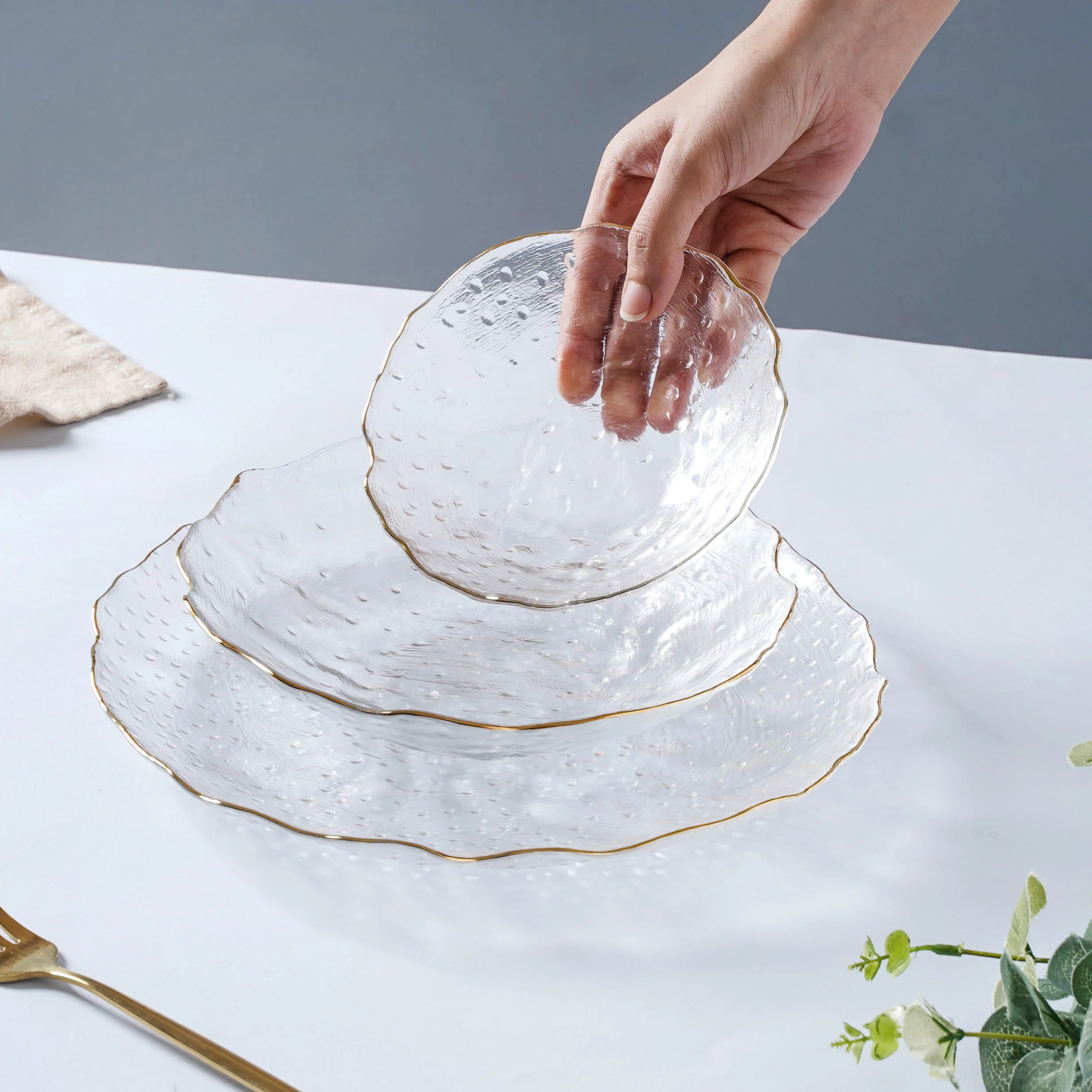 Glass Plate and Bowl Set of 3 - Image 2