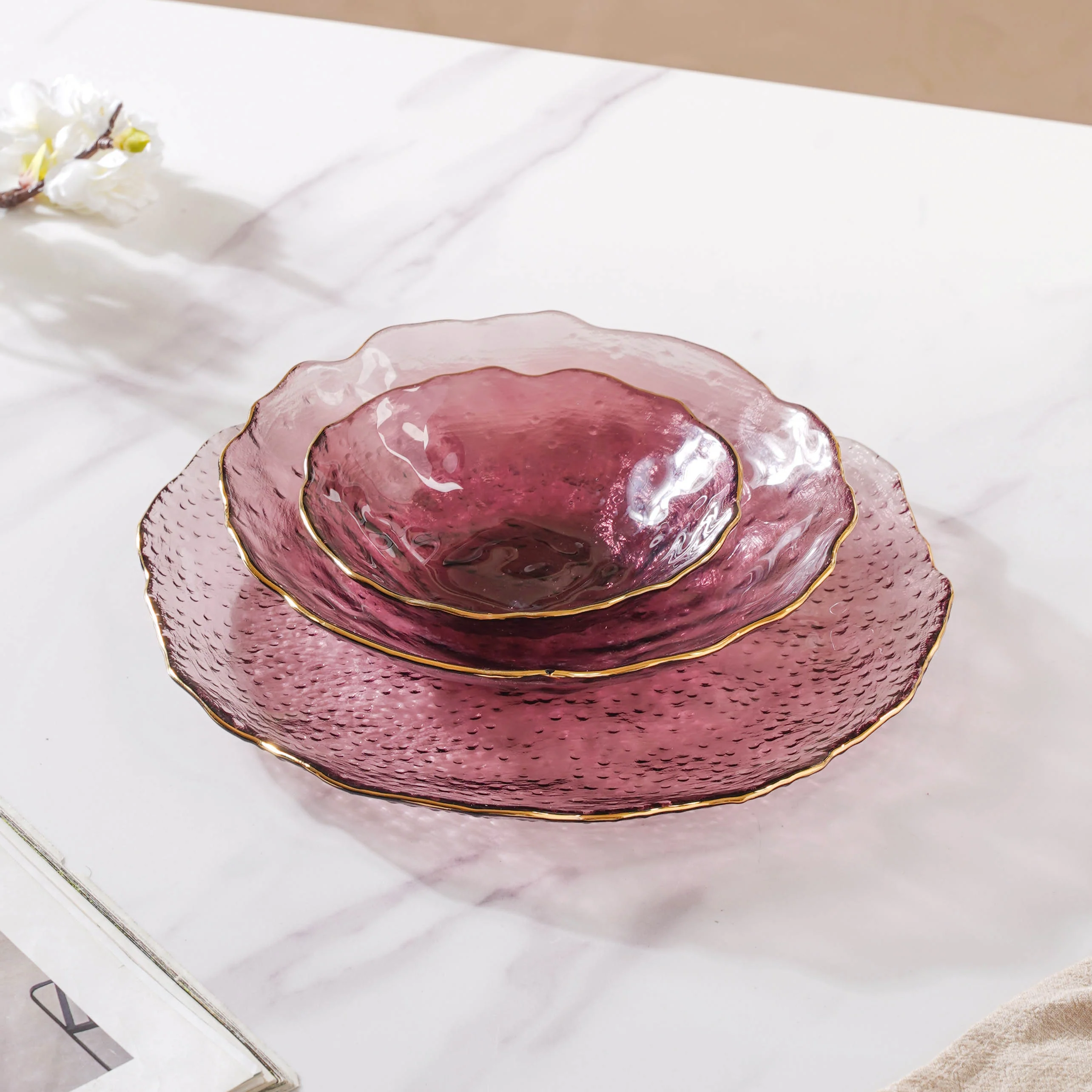 Glass Rose Dish Set of 3 - Image 3