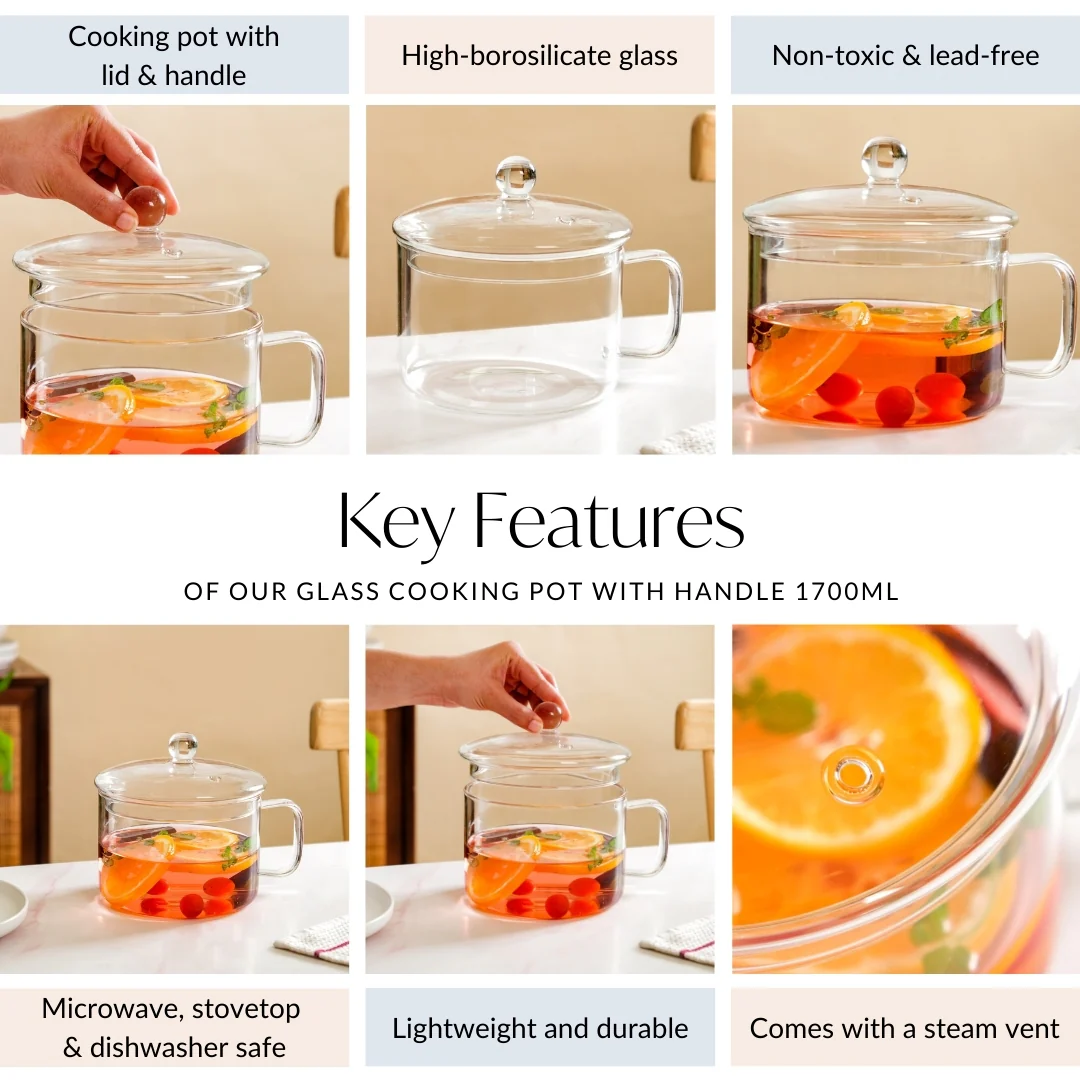Glass Cooking Pot With Handle 1700ml - Image 6