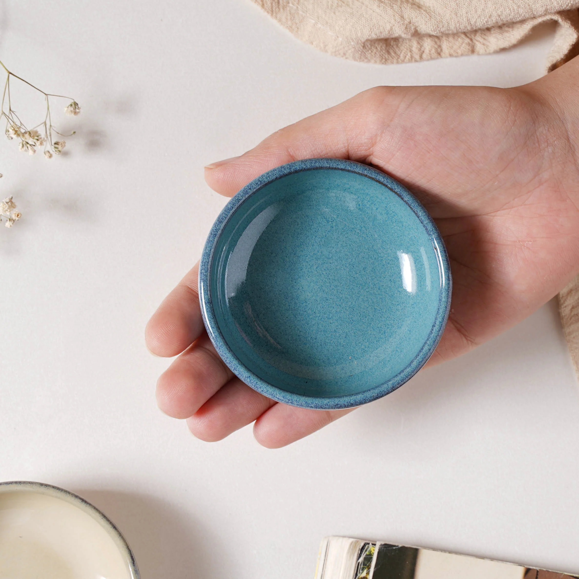 Glazed Ceramic Blue Dip Bowl 50 ml - Image 3