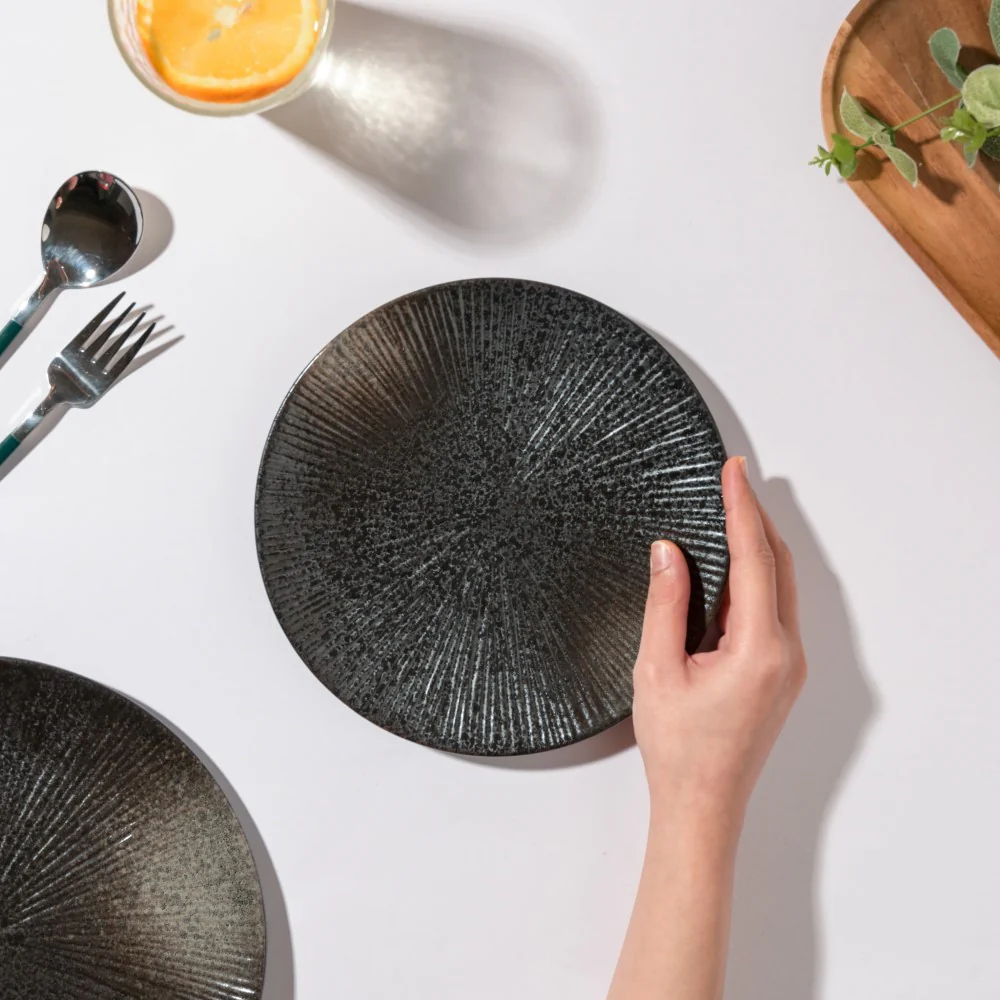 Glazed Texture Snack Plate Black 8 Inch - Image 2