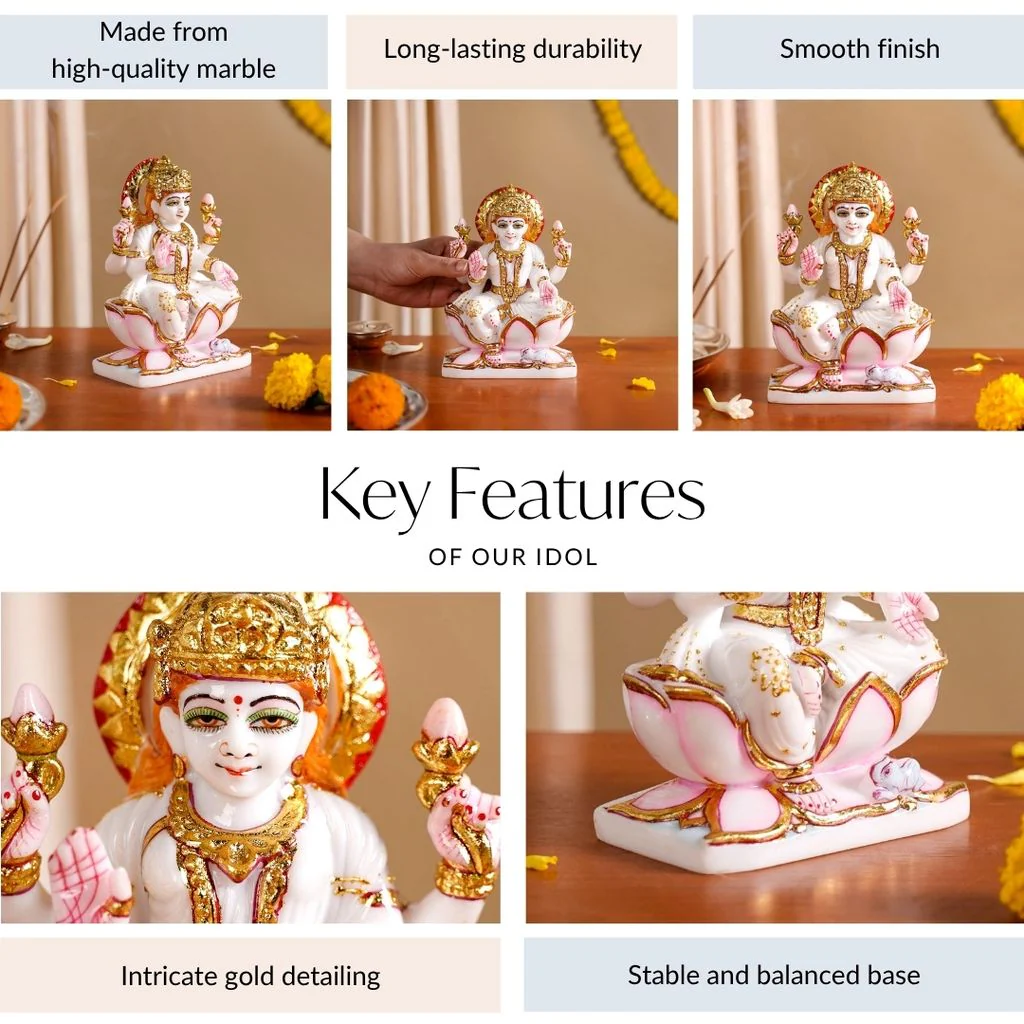 Goddess Laxmi On Lotus Idol 17x12cm - Image 4