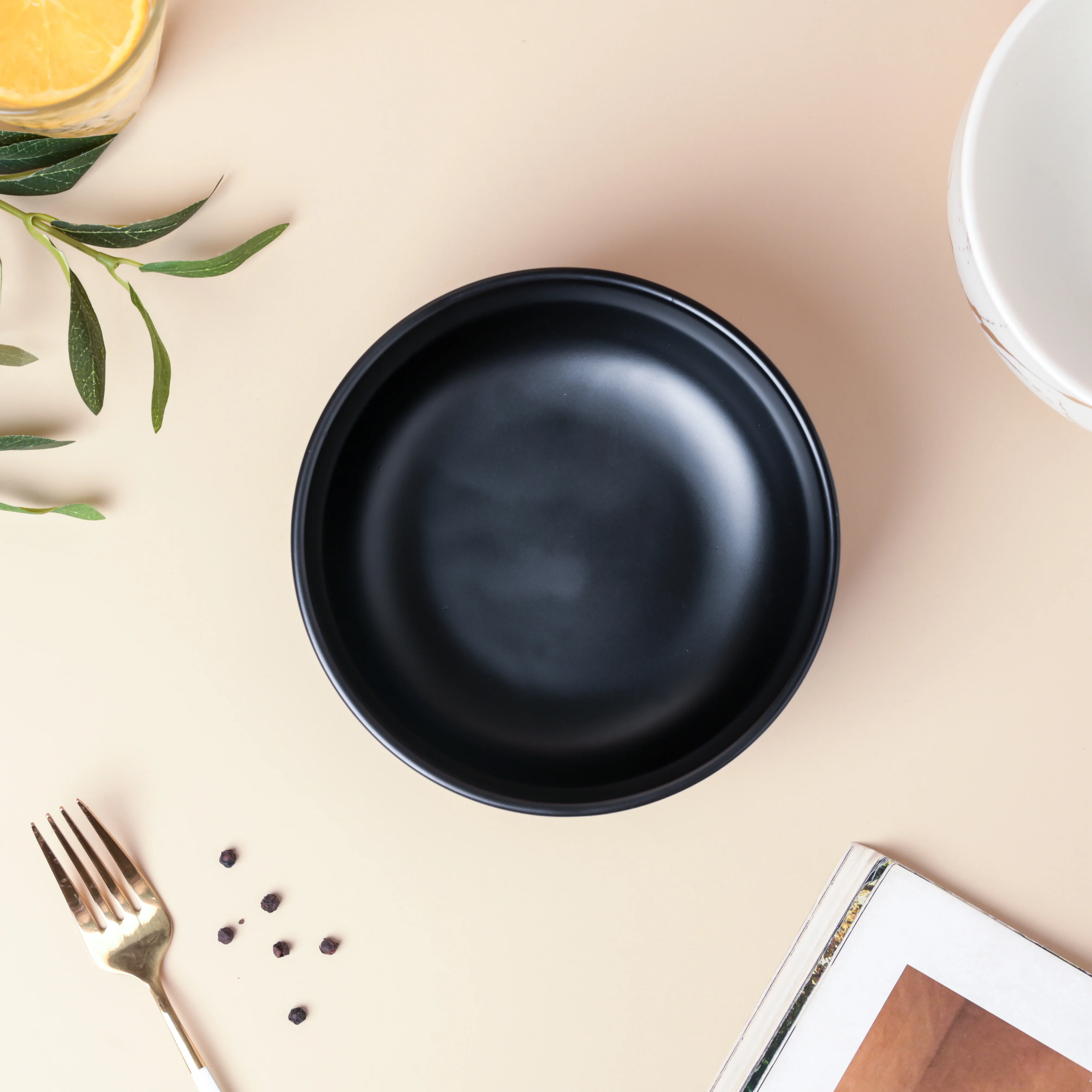 Gold Detailed Marble Ceramic Serving Bowl Black - Image 6