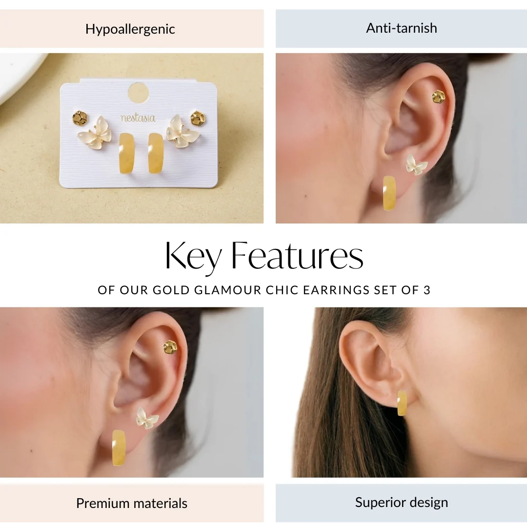 Gold Glamour Chic Earrings Set Of 3 - Image 4