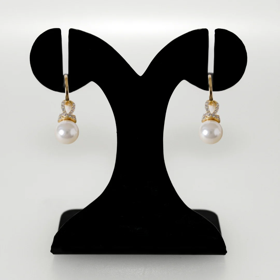 Gold Halo Pearl Drop Earrings - Image 5