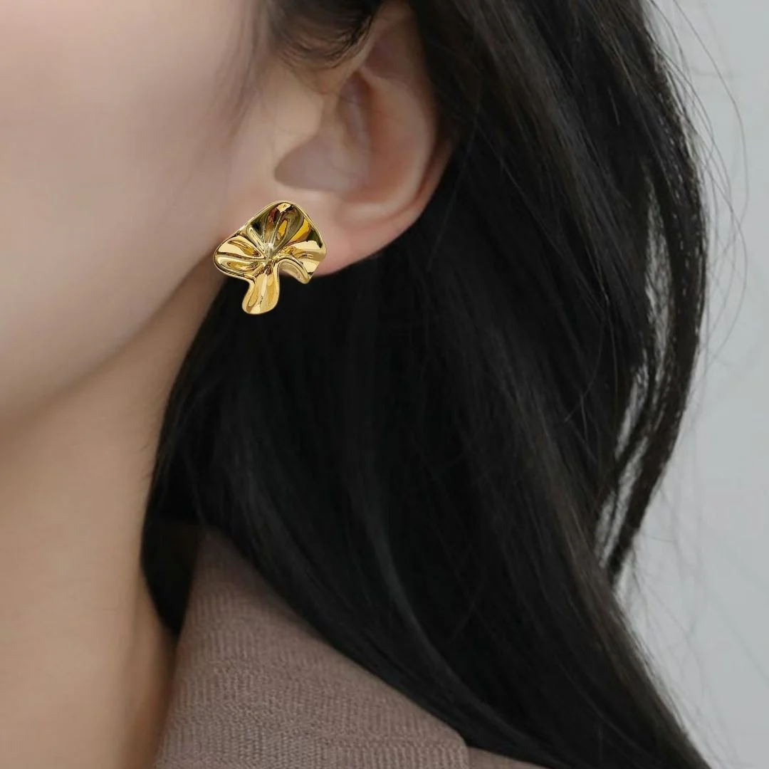 Gold Hammered Fold Studs - Image 2