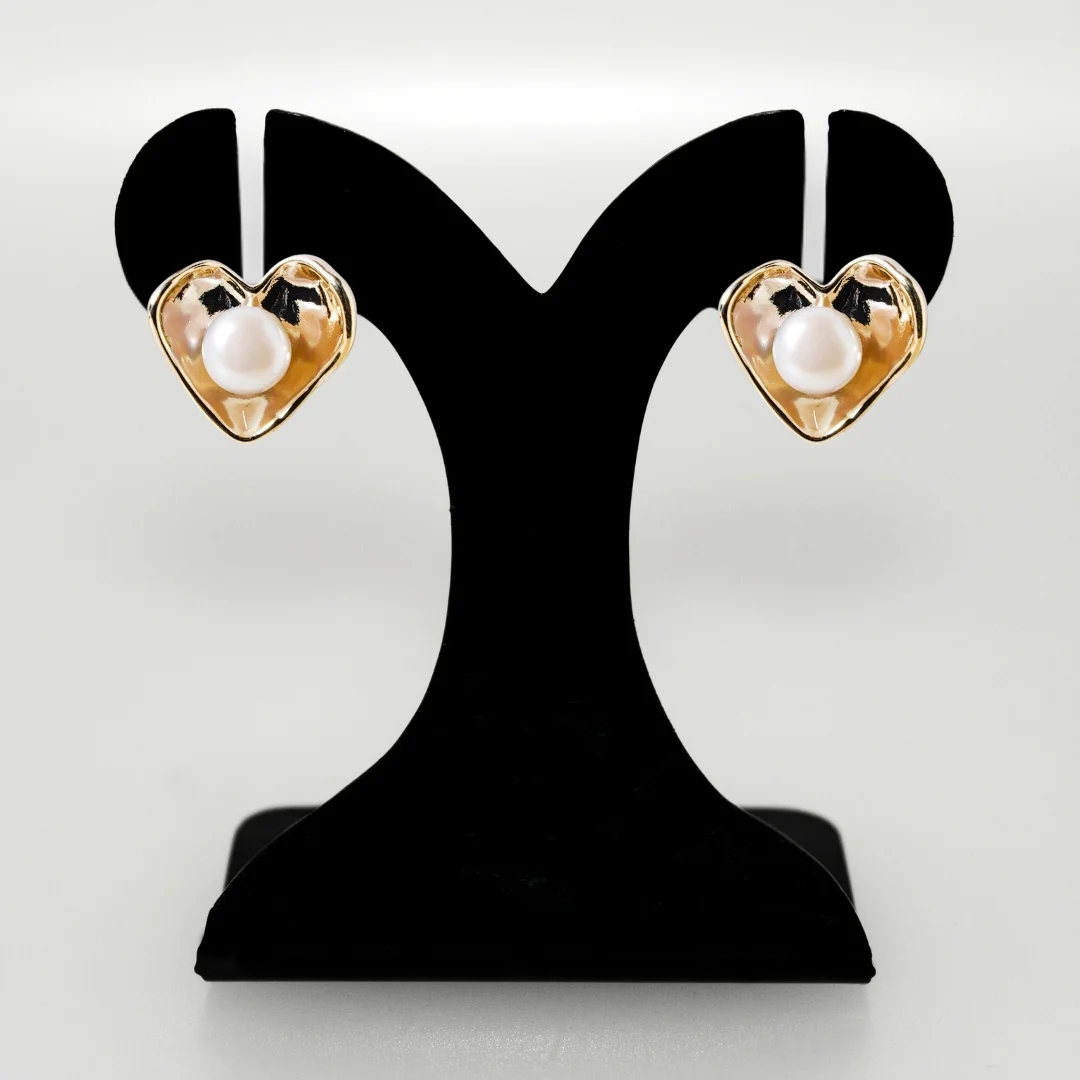 Gold Heart With Pearls Stud Earrings - Image 6