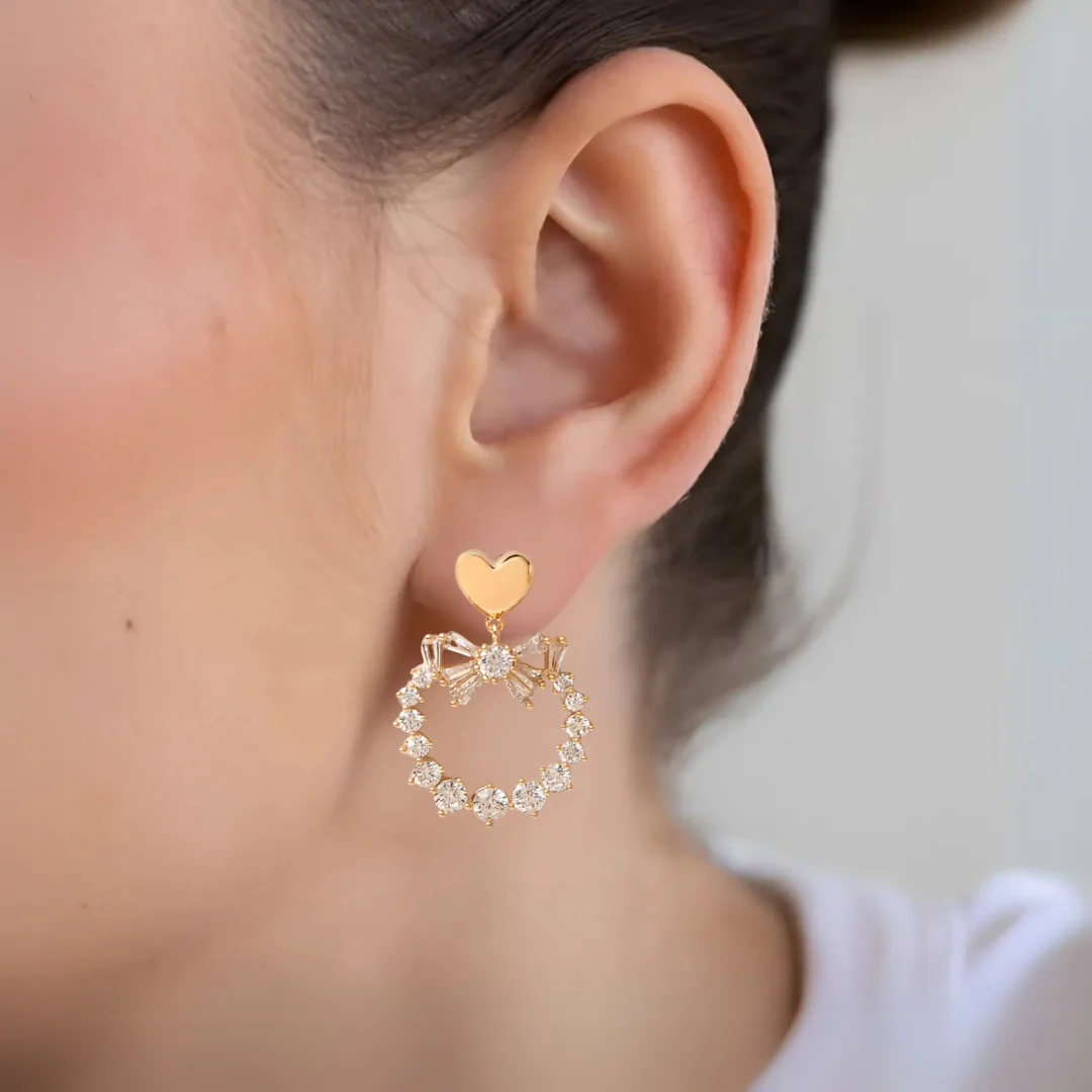 Gold Heart Wreath Dangler Earrings - Image 5