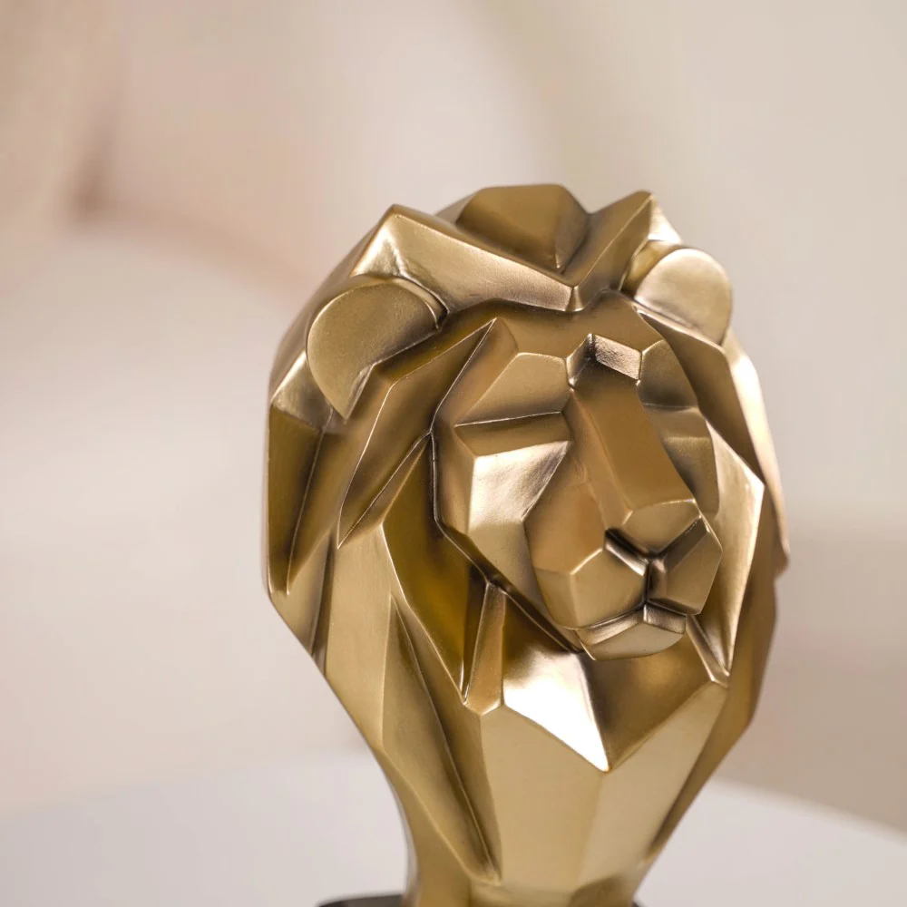 Gold Lion Head Bust Statue - Image 4