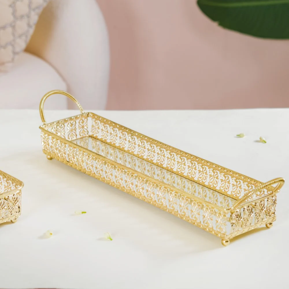 Gold Long Tray With Handles - Image 4
