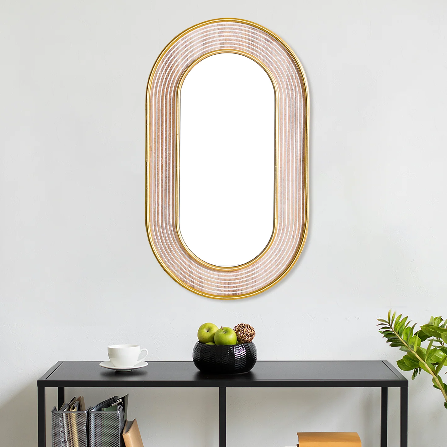 Gold Metal Framed Modern Wall Mirror 24x13 Inch - Image 3