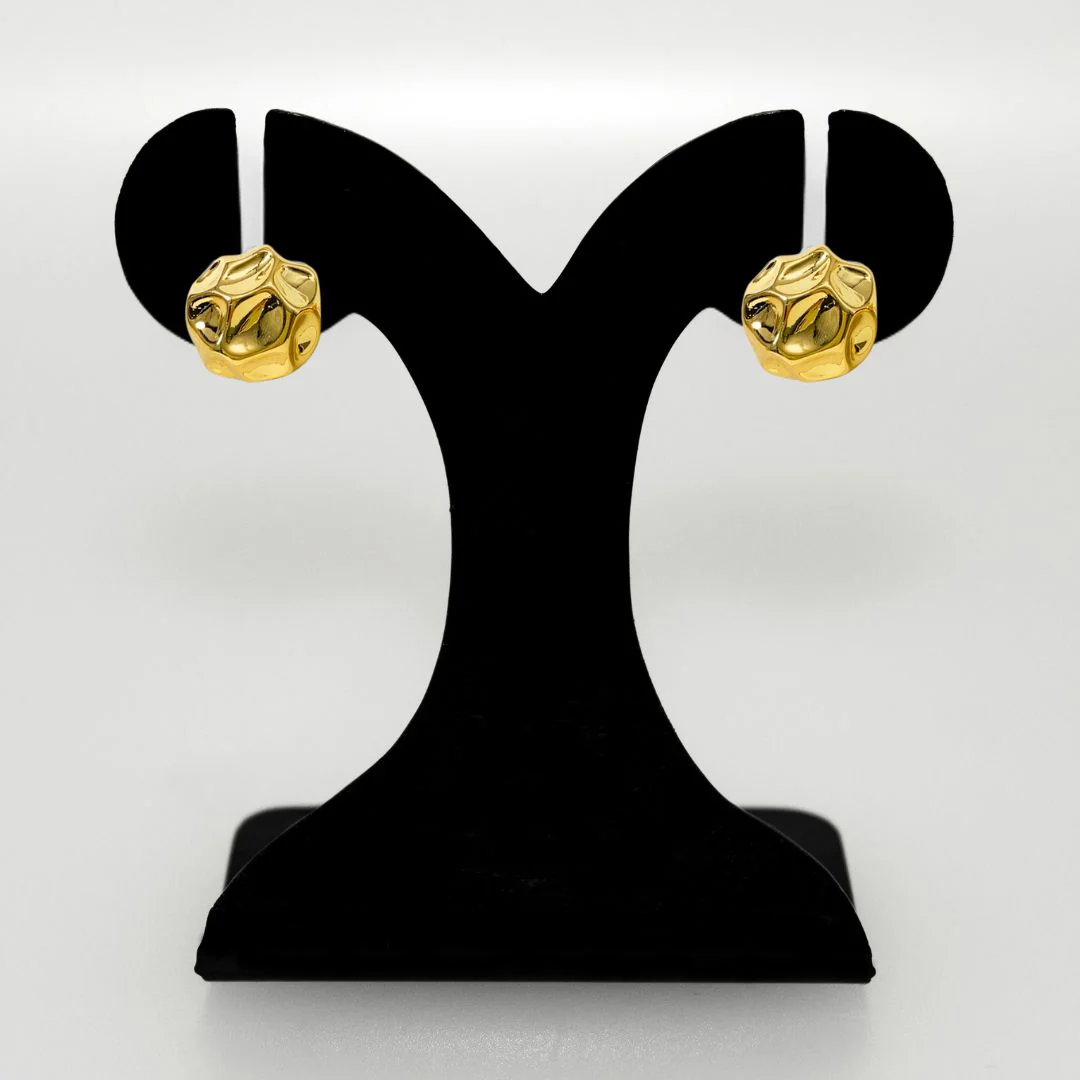 Gold Meteor Dented Stud Earrings - Image 6