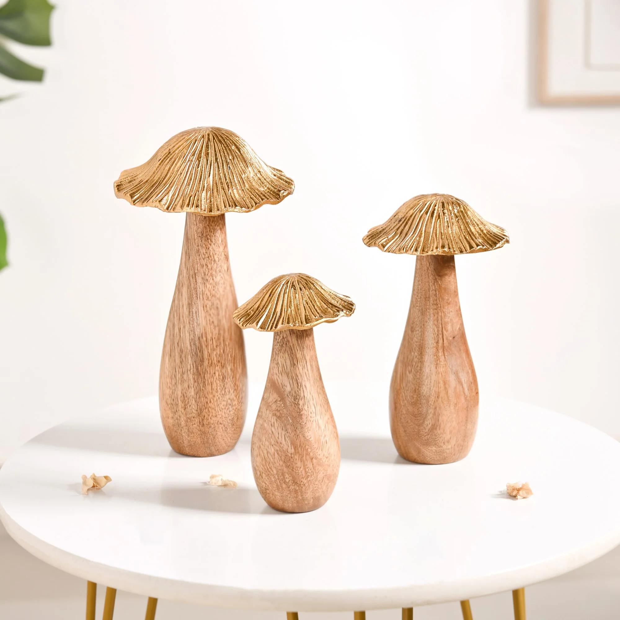 Gold Mushrooms Wooden Decor Showpieces Set Of 3 - Image 10