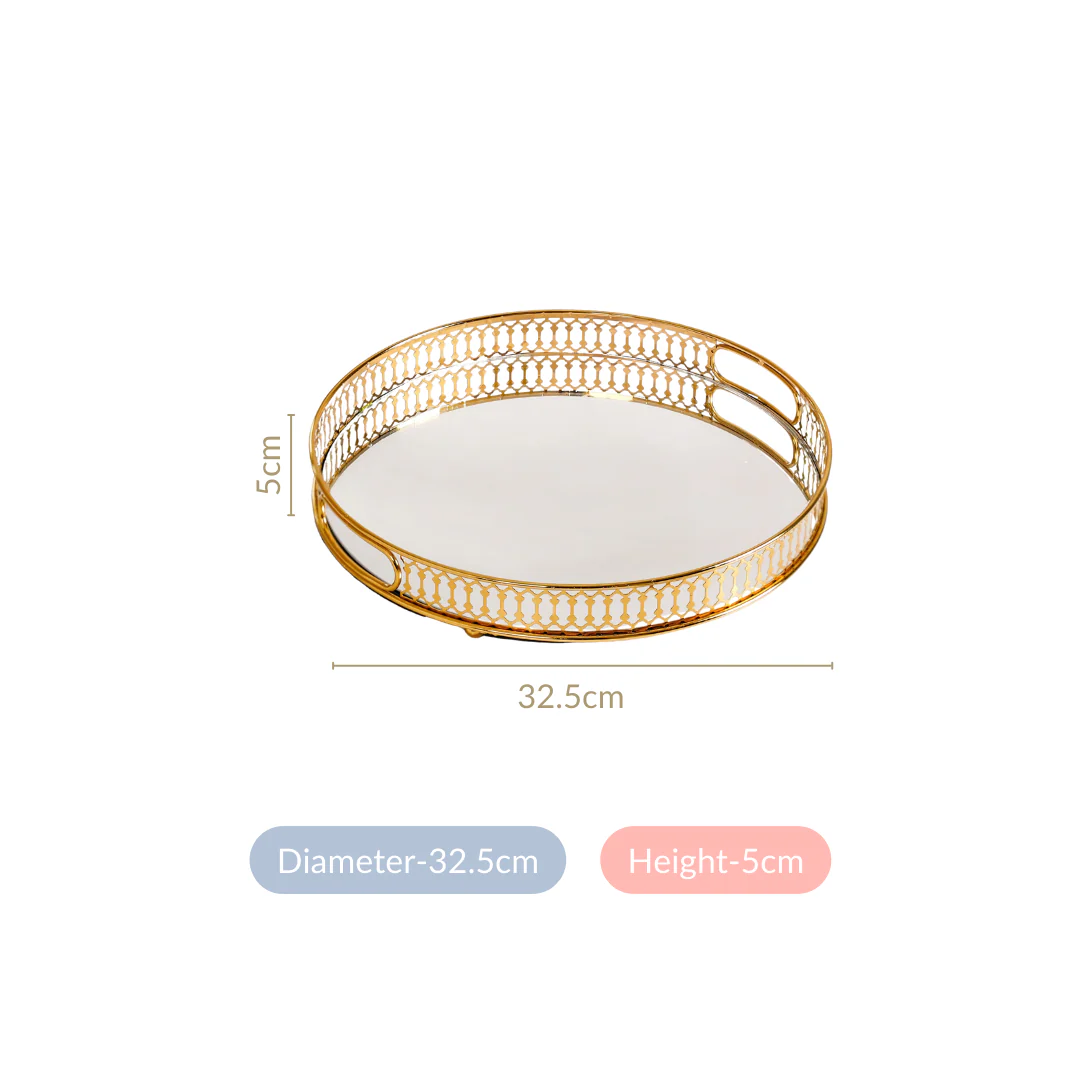 Gold Round Metal Mirror Tray For Decor - Image 4