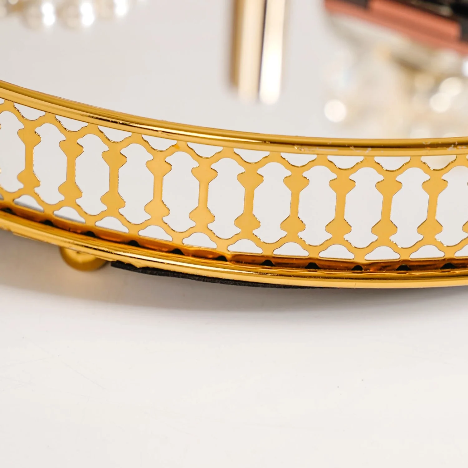Gold Round Metal Mirror Tray For Decor - Image 7