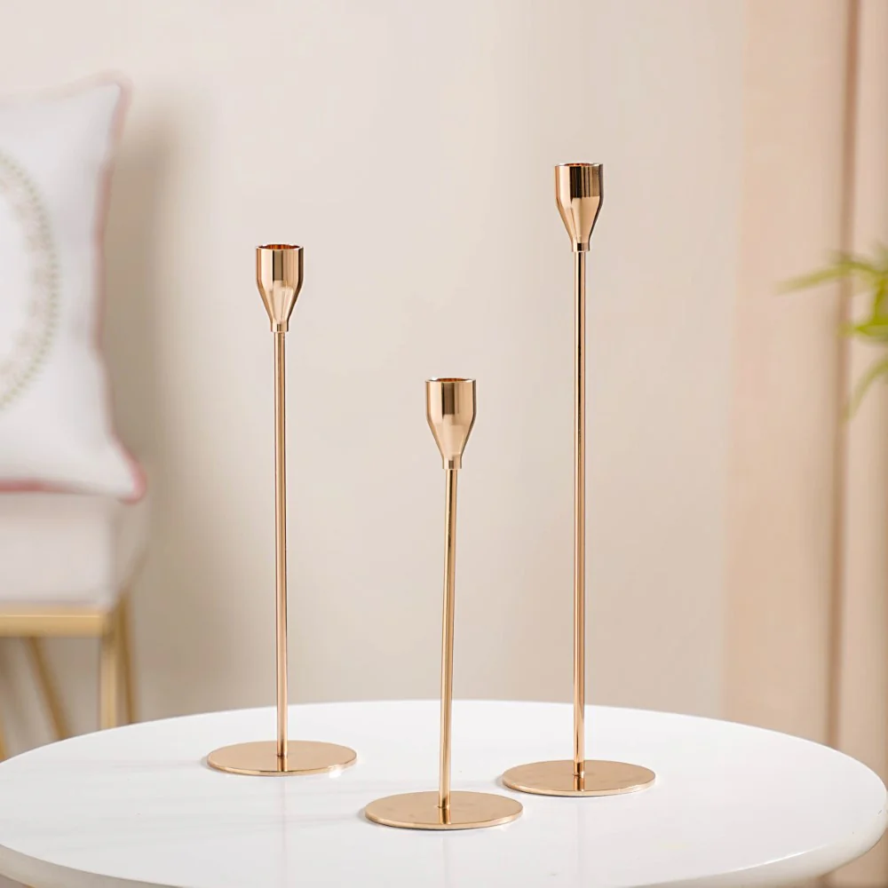 Gold Taper Candle Holder Set Of 3 - Image 7