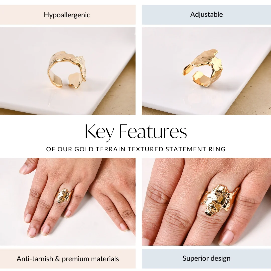 Gold Terrain Textured Statement Ring - Image 4