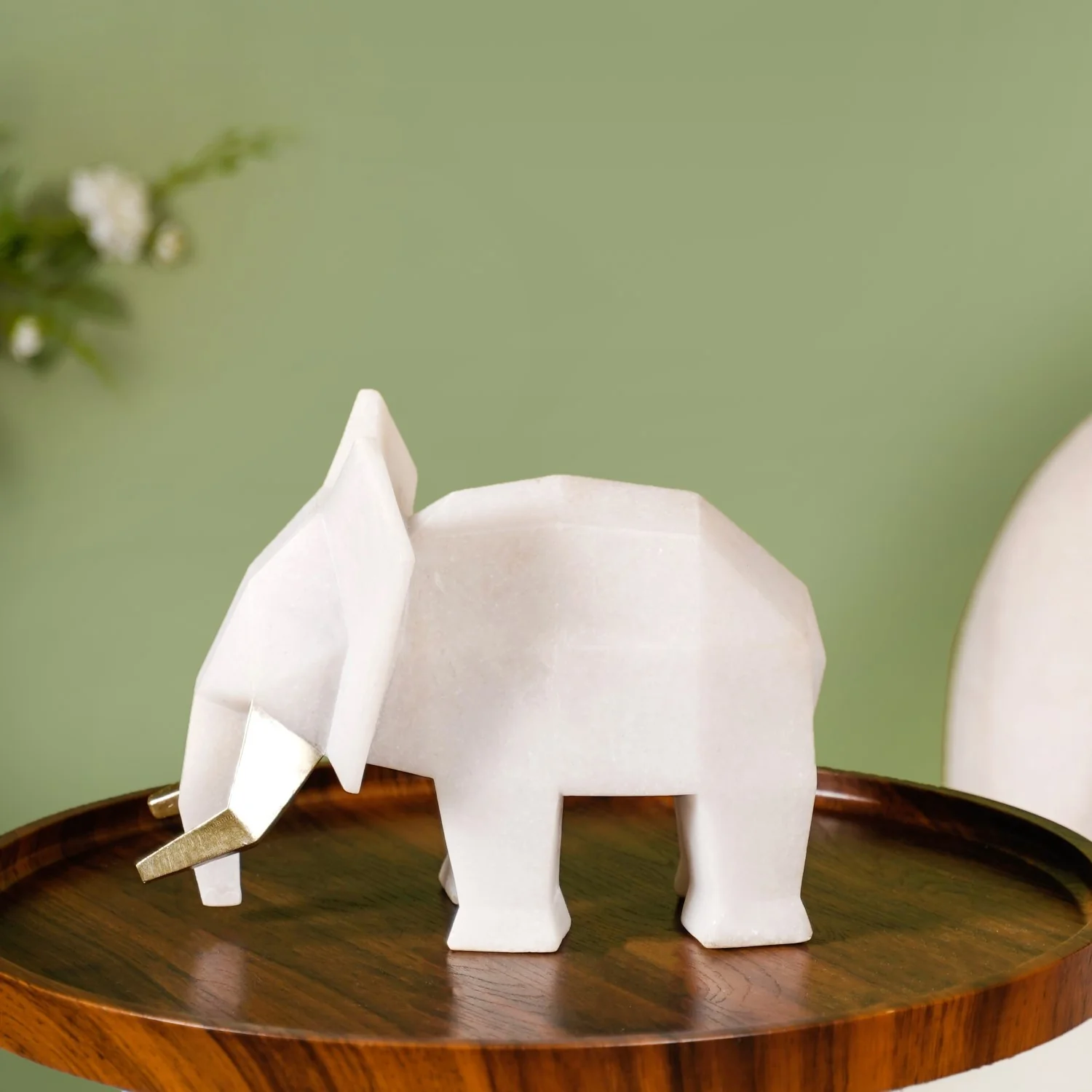 Gold Tusker Geometric Elephant Decor Marble Finish Figurine - Image 7