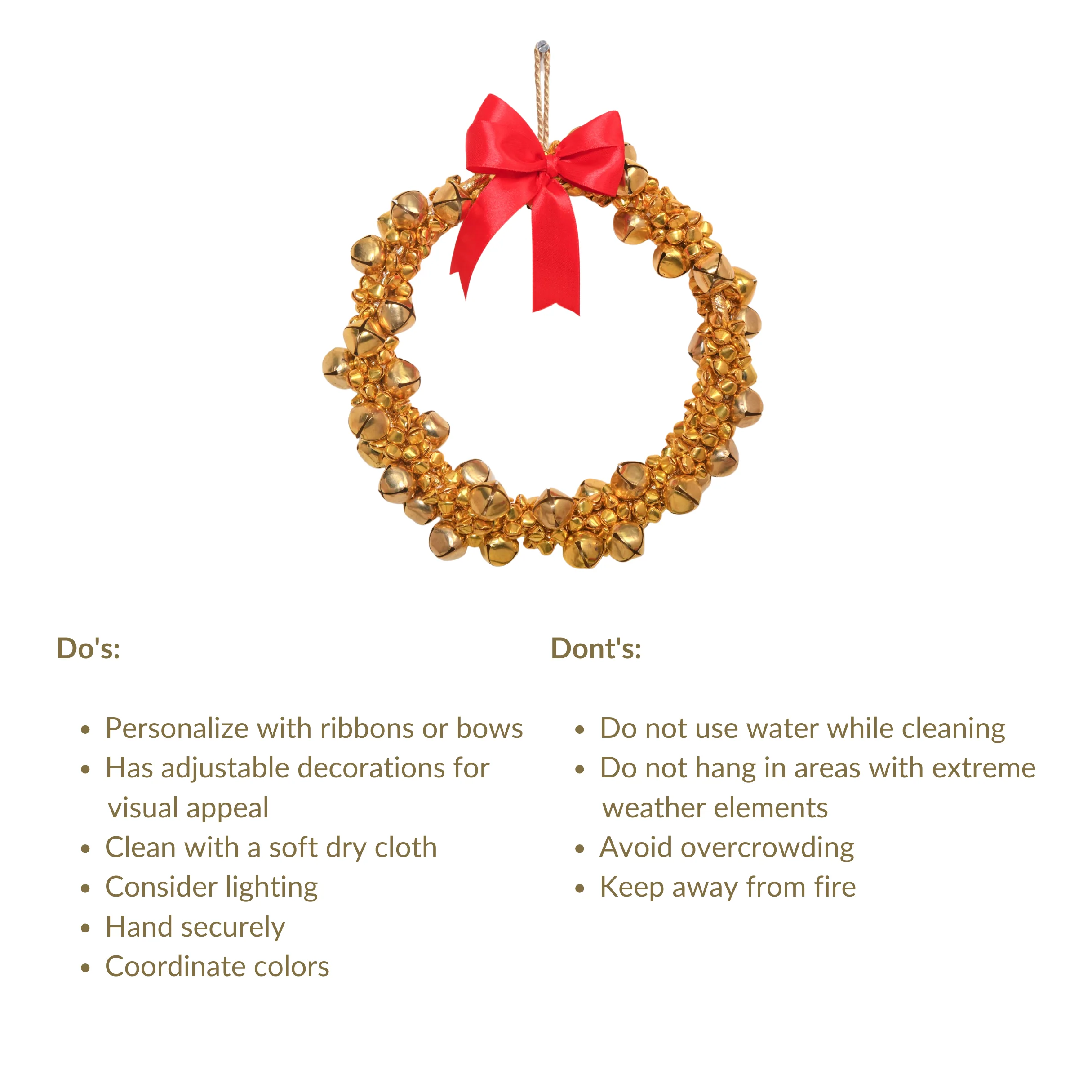 Gold Wreath With Bells 8 Inch - Image 8