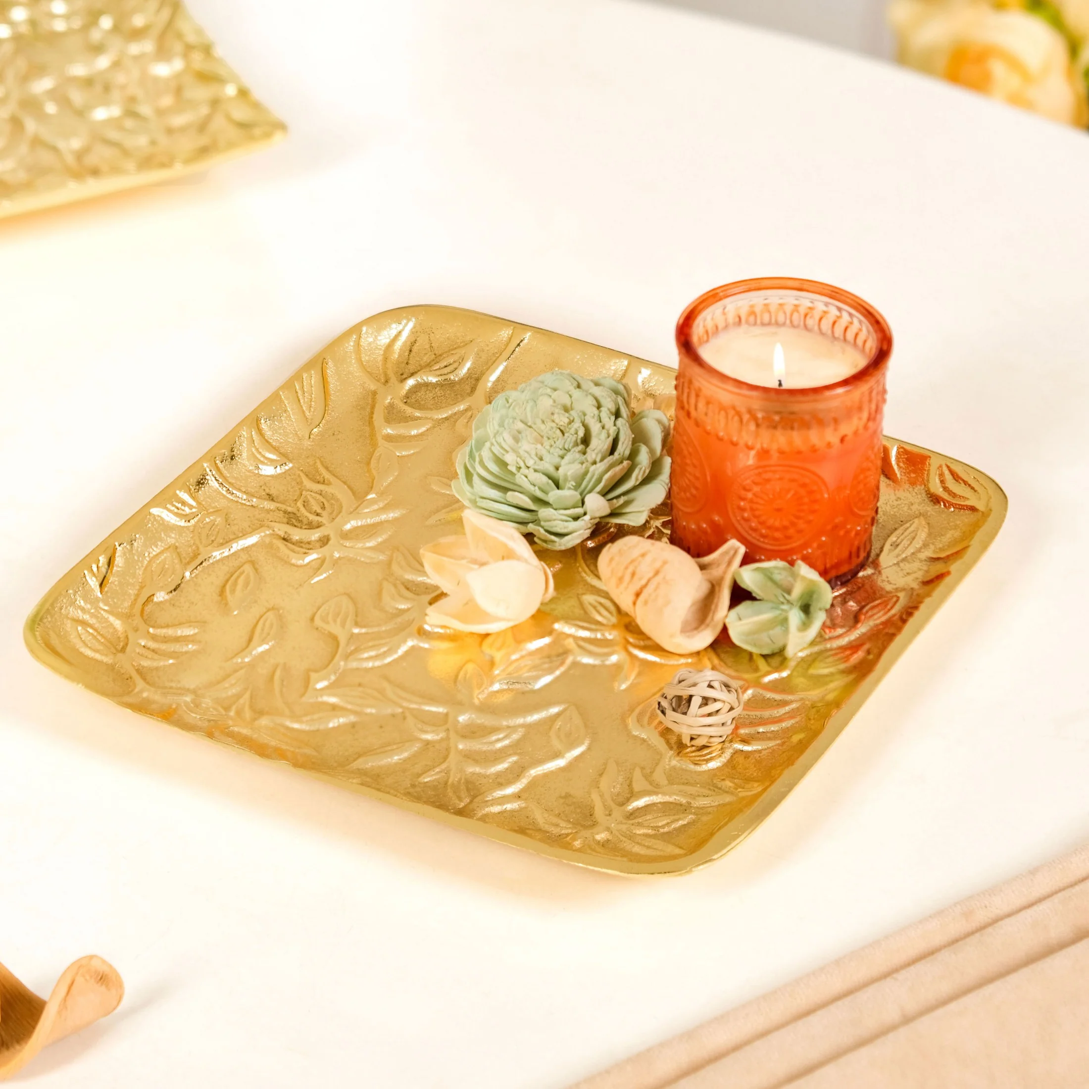 Golden Crest Floral Metal Decorative Tray - Image 9