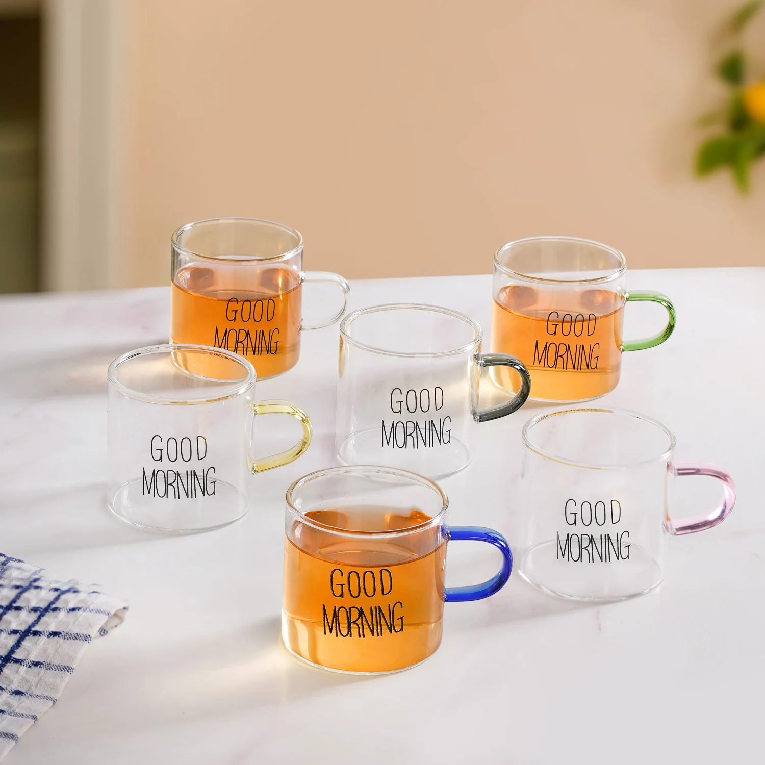 Good Morning Assorted Multicolour Handle Tea Cups Set Of 6 130ml - Image 2