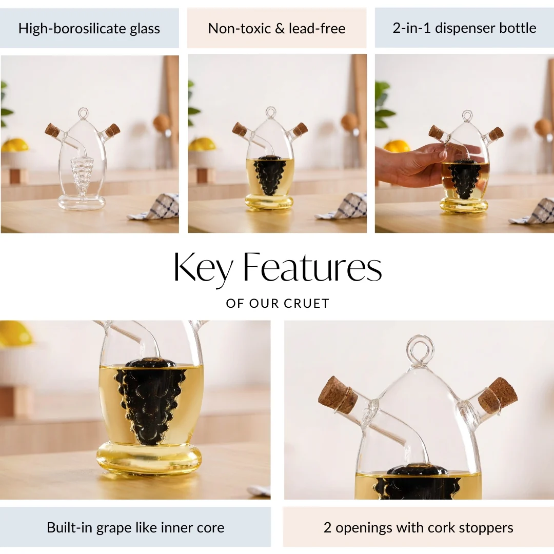 Grape Dual Glass Cruet For Gourmet Oils And Vinegar - Image 4