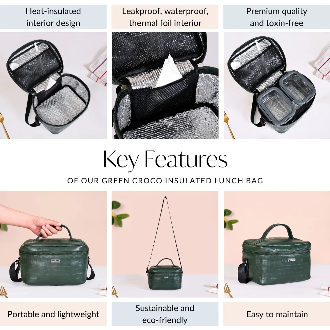 Green Croco Insulated Lunch Bag - Image 4