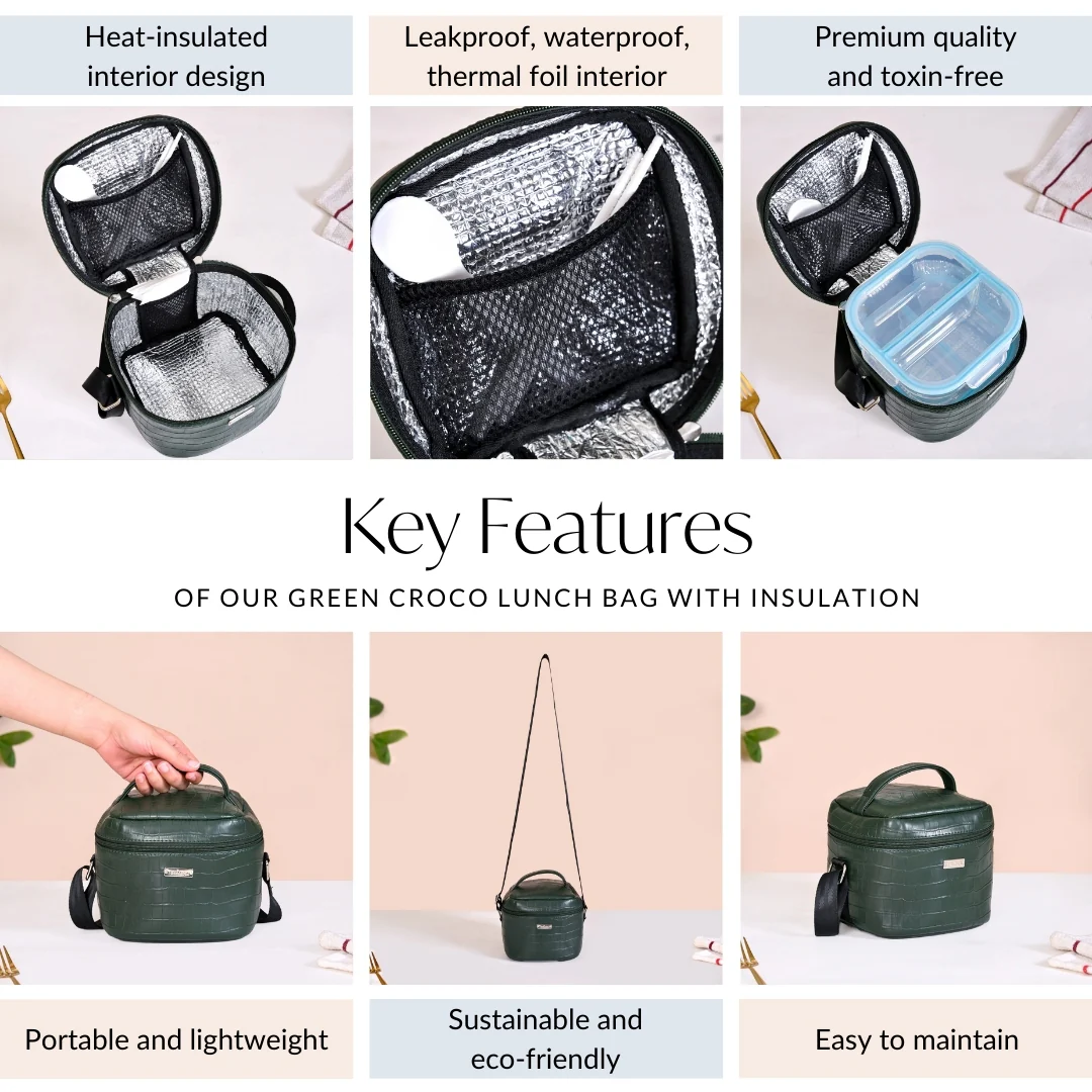 Green Croco Lunch Bag With Insulation - Image 5