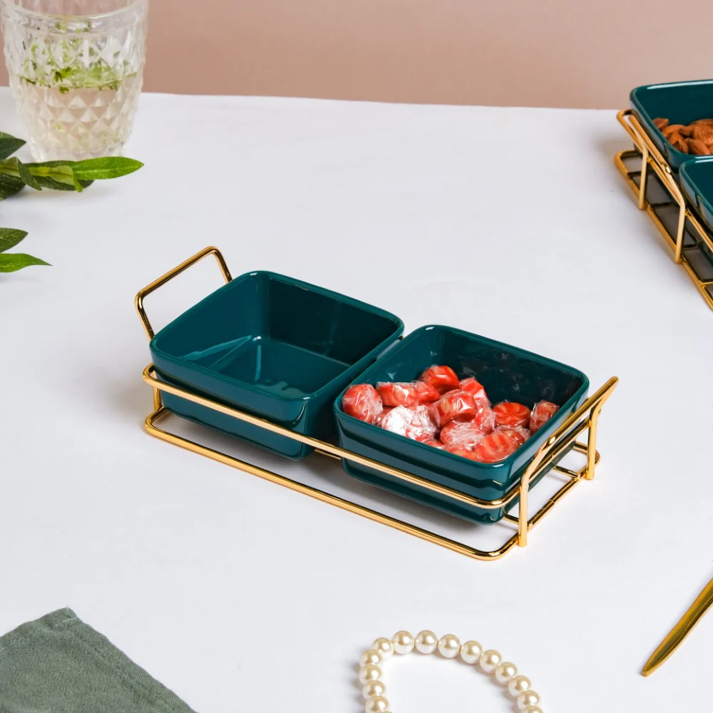 Green Glossy Ceramic Bowls And Tray Set Of 3 200ml - Image 3