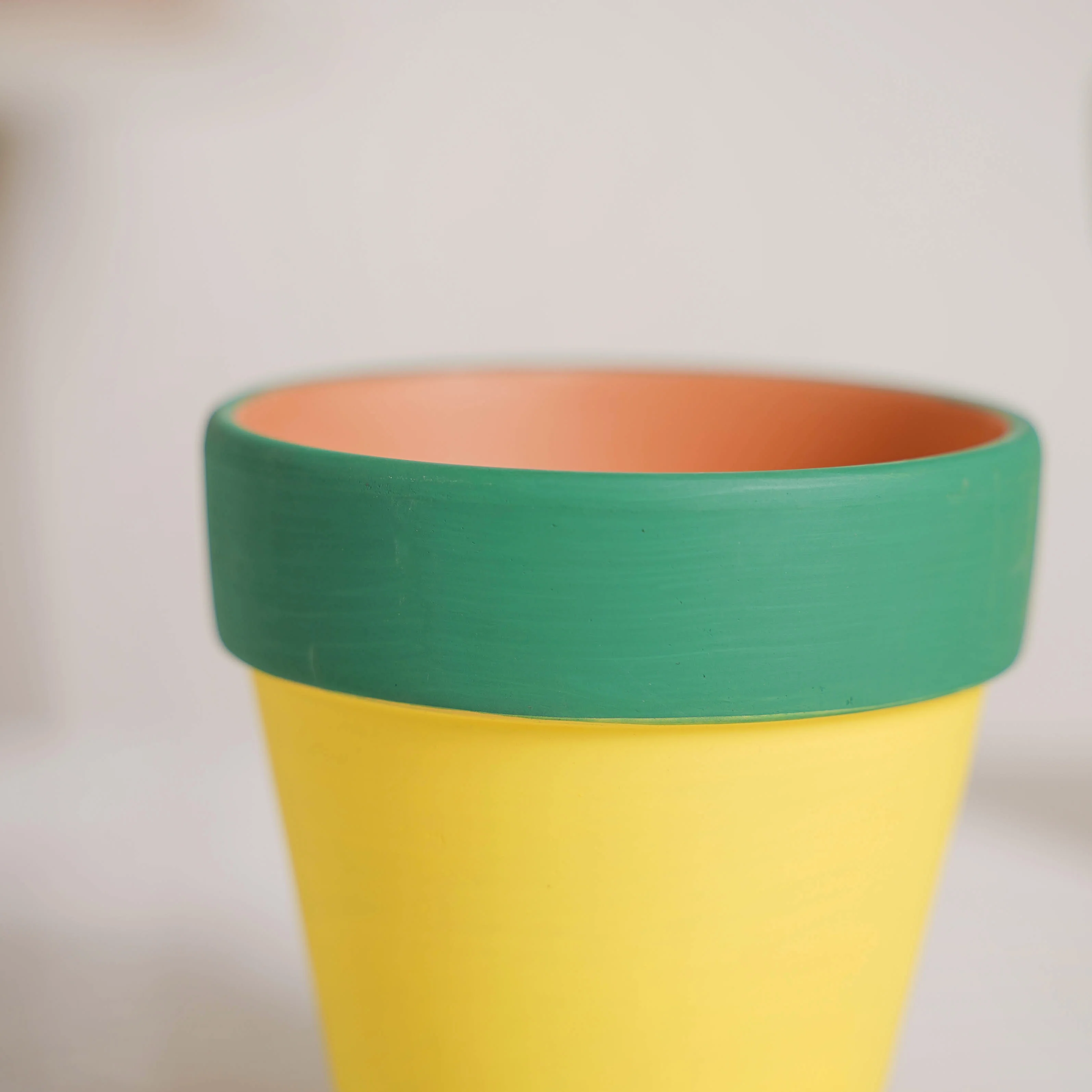 Green Rim Yellow Clay Pot Set Of 4 - Image 7