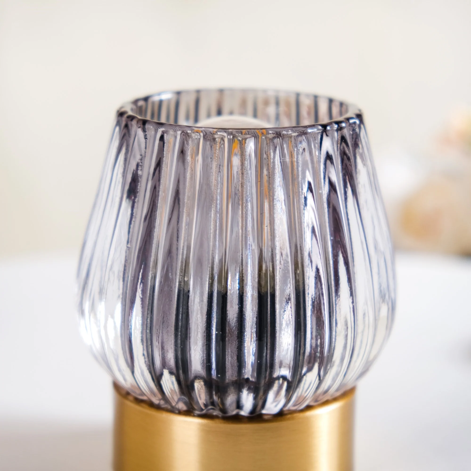 Grey Glass Tulip Battery Lamp With LED Light Bulb - Image 7