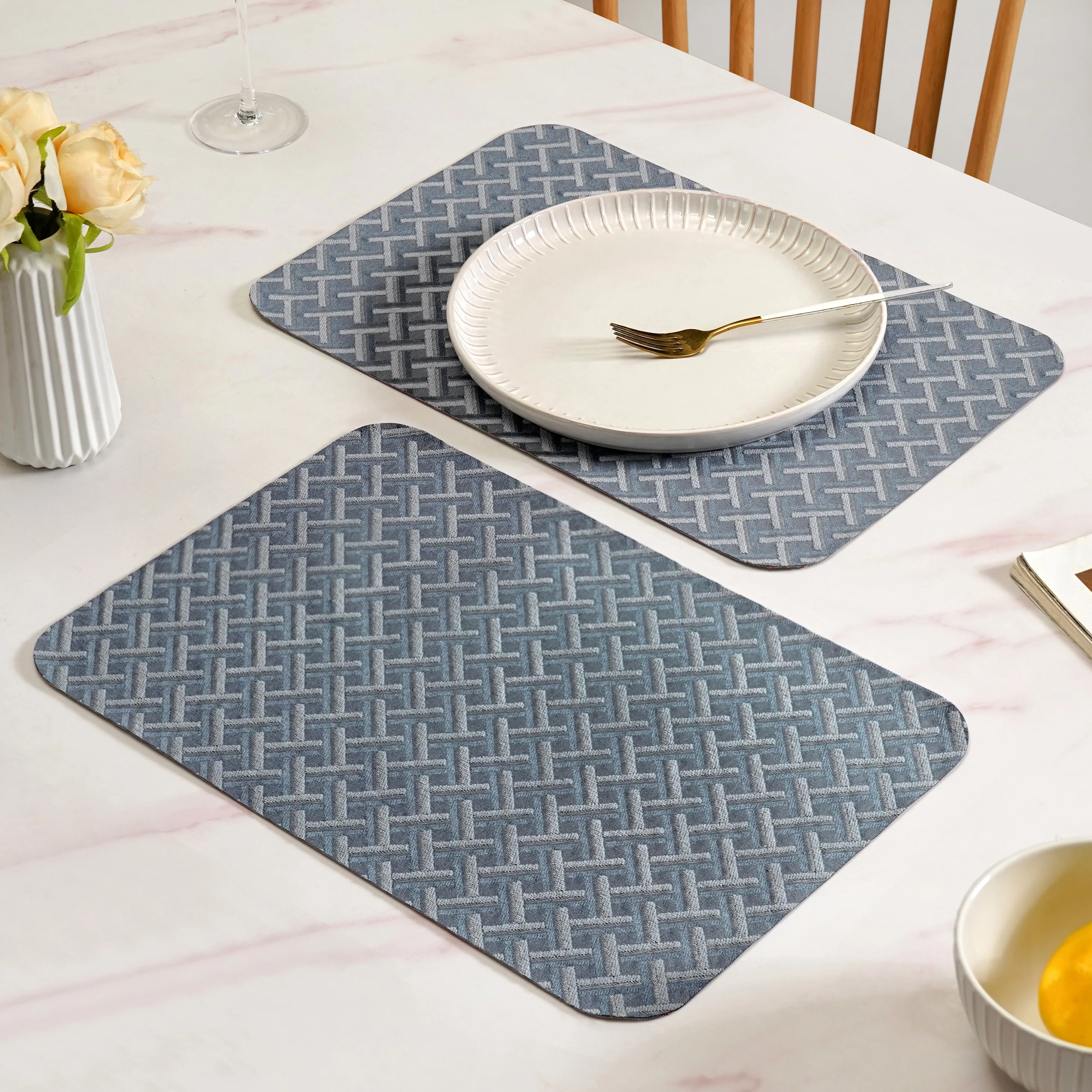 Greyish Blue Weave Pattern Tablemat Set Of 6 - Image 8