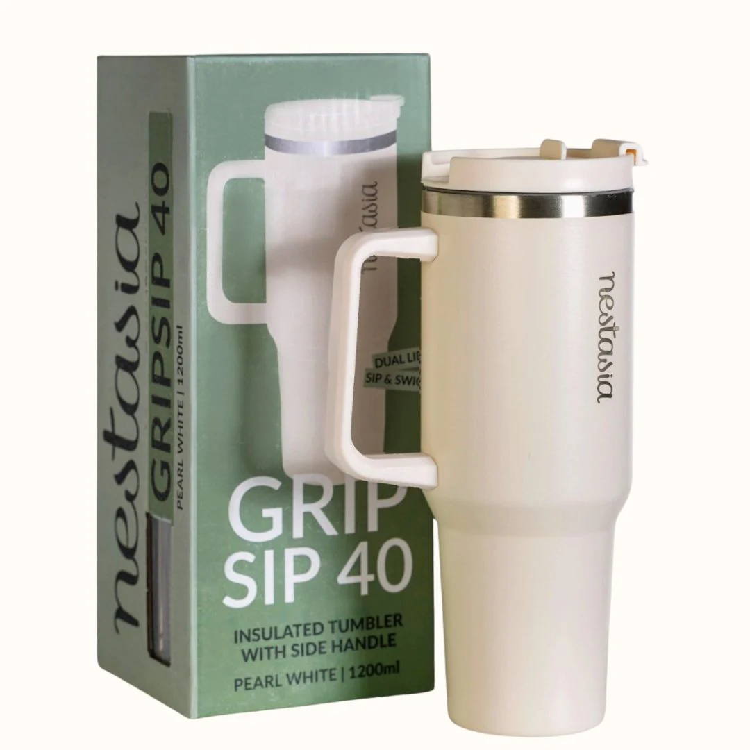 GripSip 40 Insulated Tumbler Bottle With Side Handle Pearl White 1200ml - Image 10