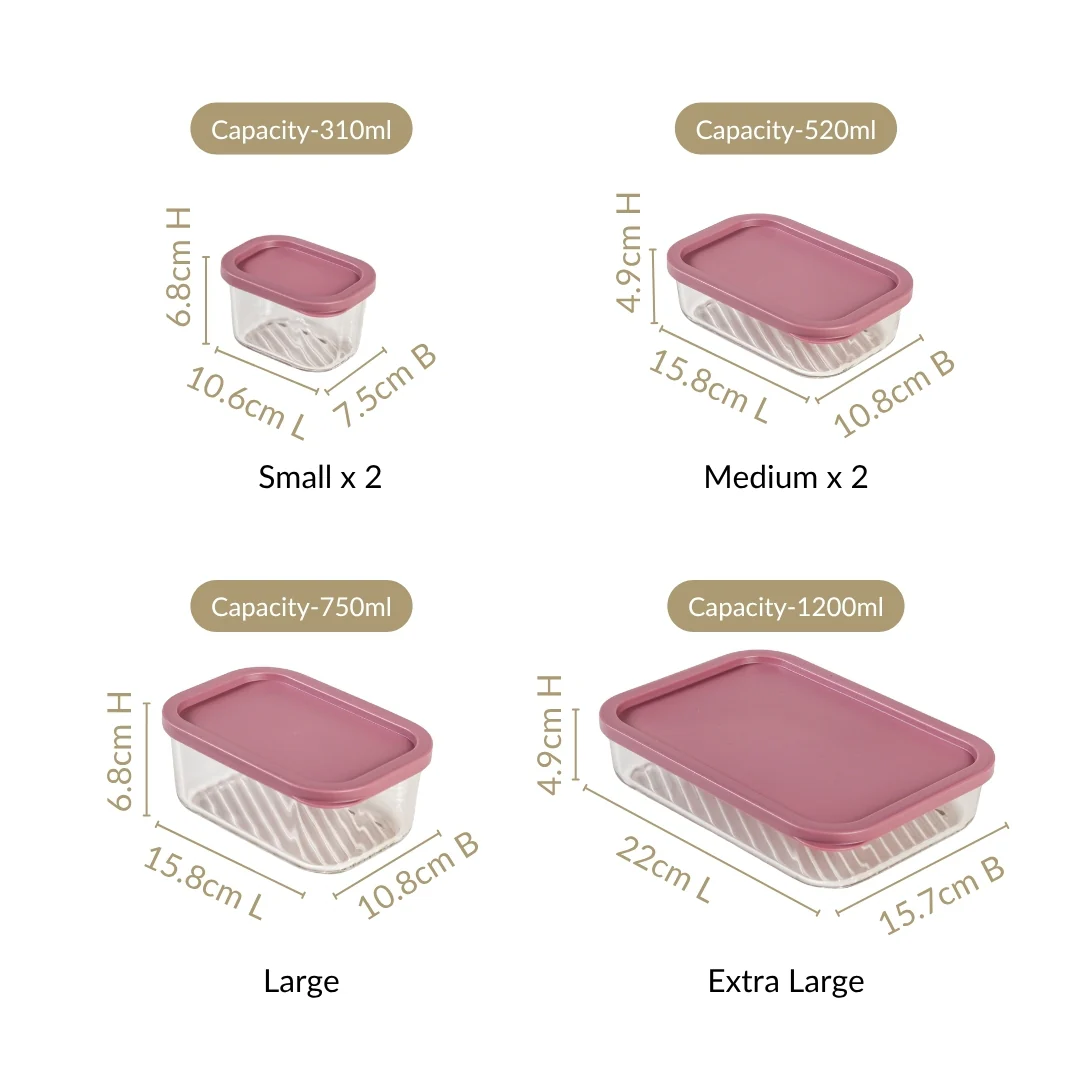 Groovo Stackable Food Storage Containers Set Of 6 S 310ml M 520ml L 750ml XL 1200ml - Image 4