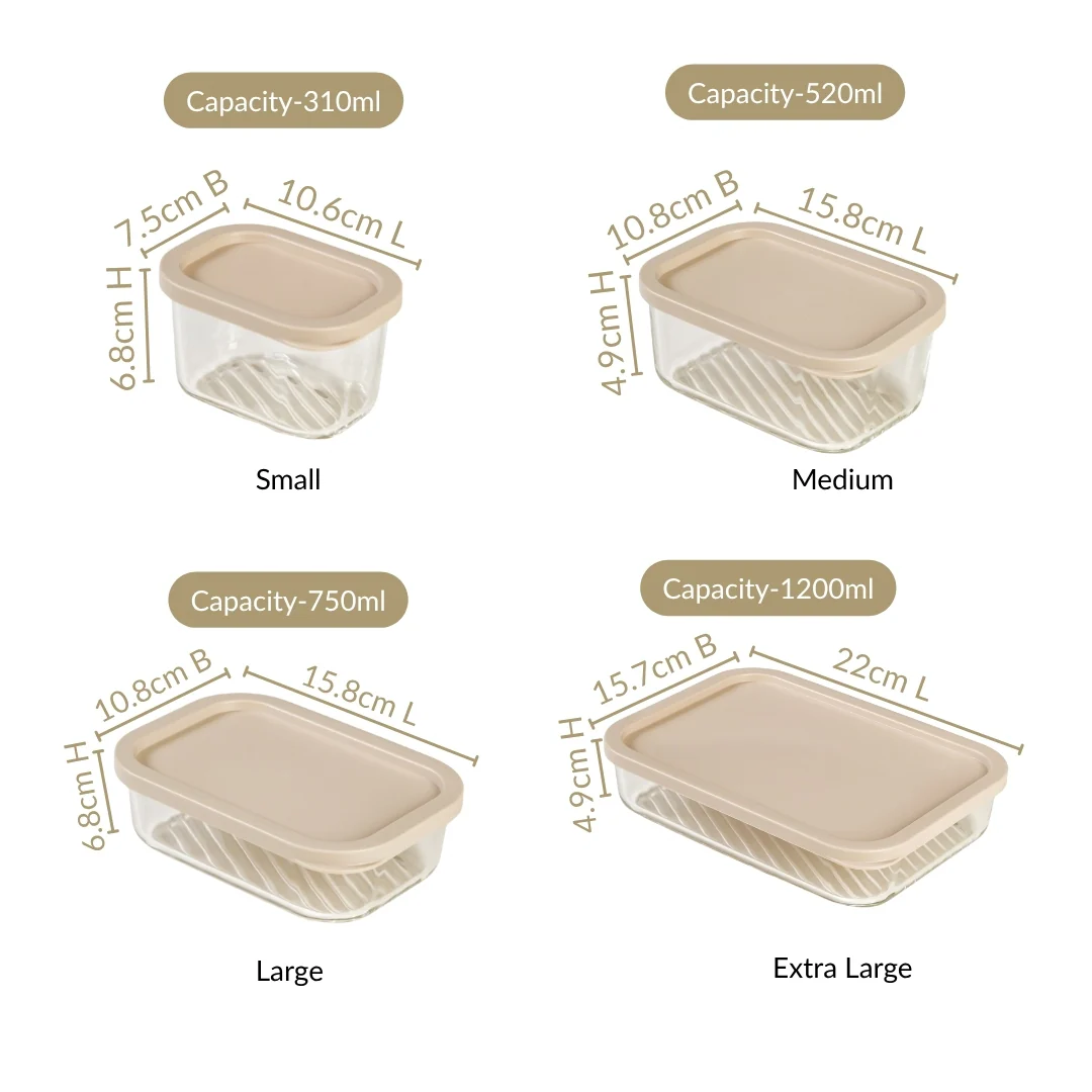 Groovo Stackable Glass Food Storage Container Set Of 6 S 310ml M 520ml L 750ml XL 1200ml - Image 4
