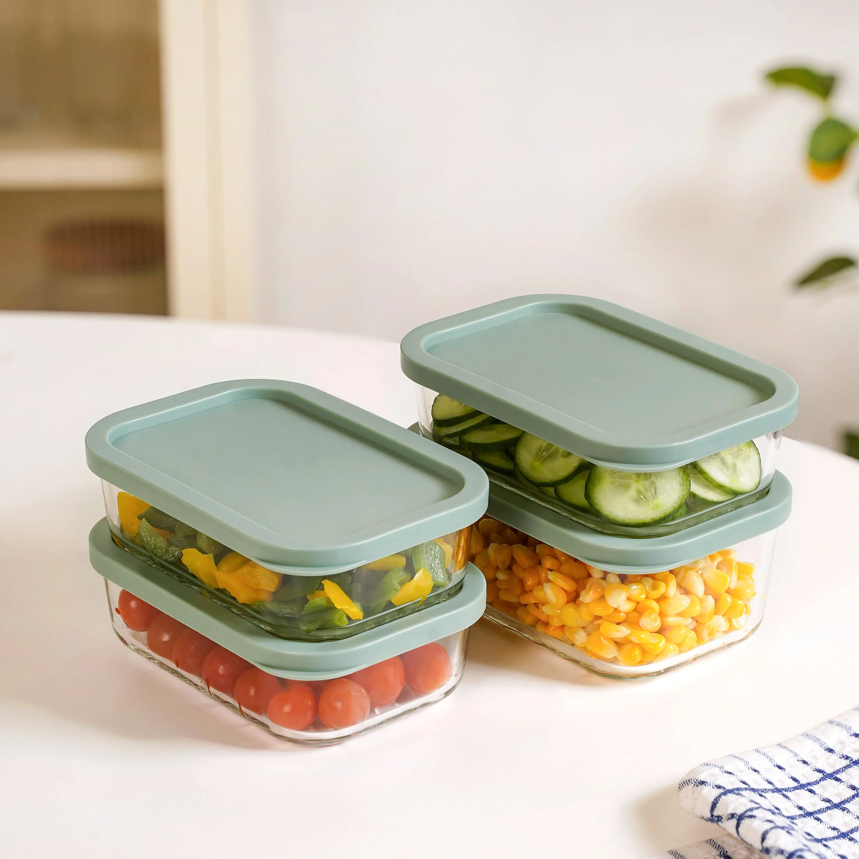 Groovo Storage Container Set Of 4 Sage Green M 520ml L 750ml