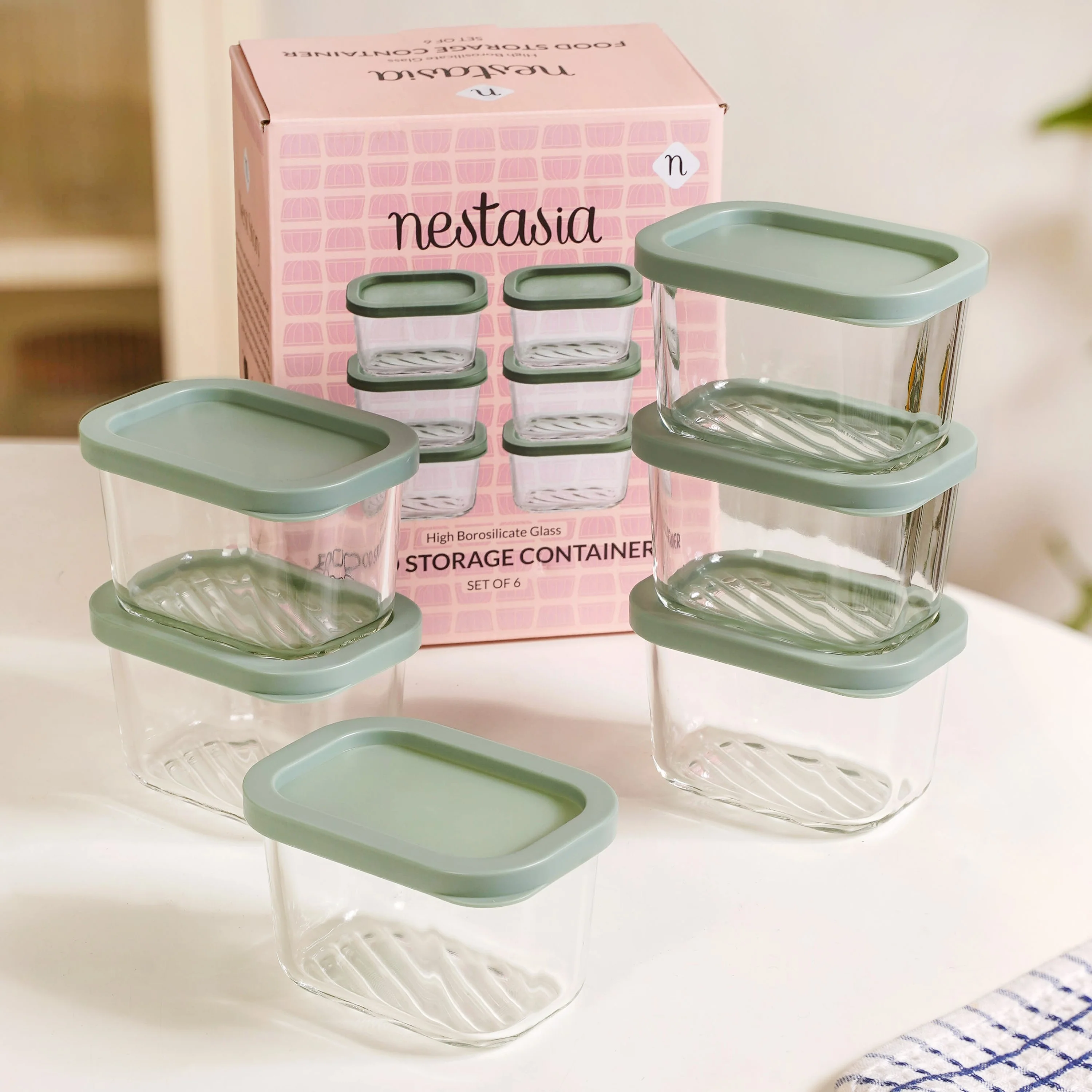 Groovo Transparent Food Storage Container Set Of 6 Sage Green 310ml - Image 2