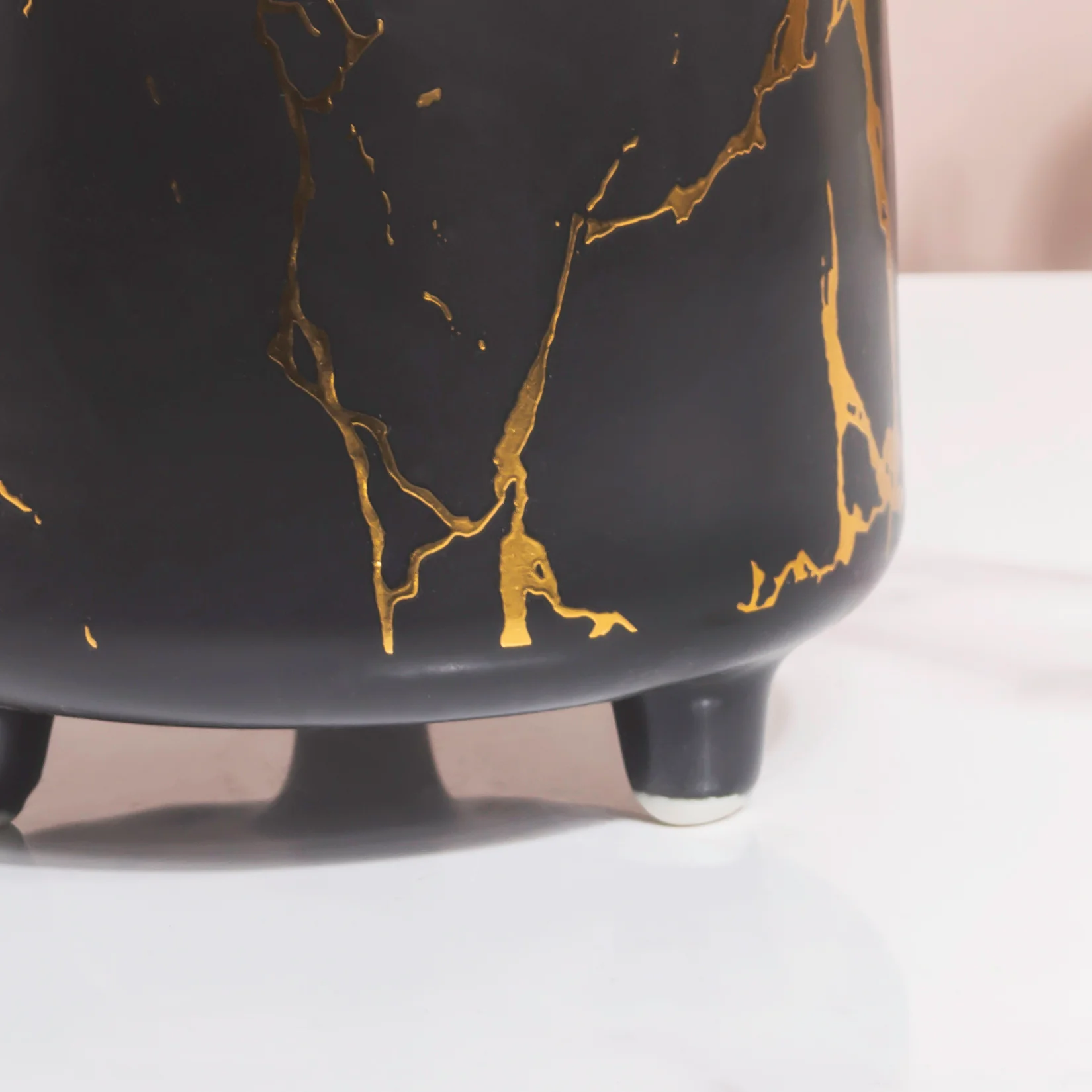 Halcyon Gold Black Marble Ceramic Planter With Legs Large - Image 5