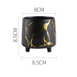 Halcyon Gold Black Marble Ceramic Planter With Legs Small - Image 10