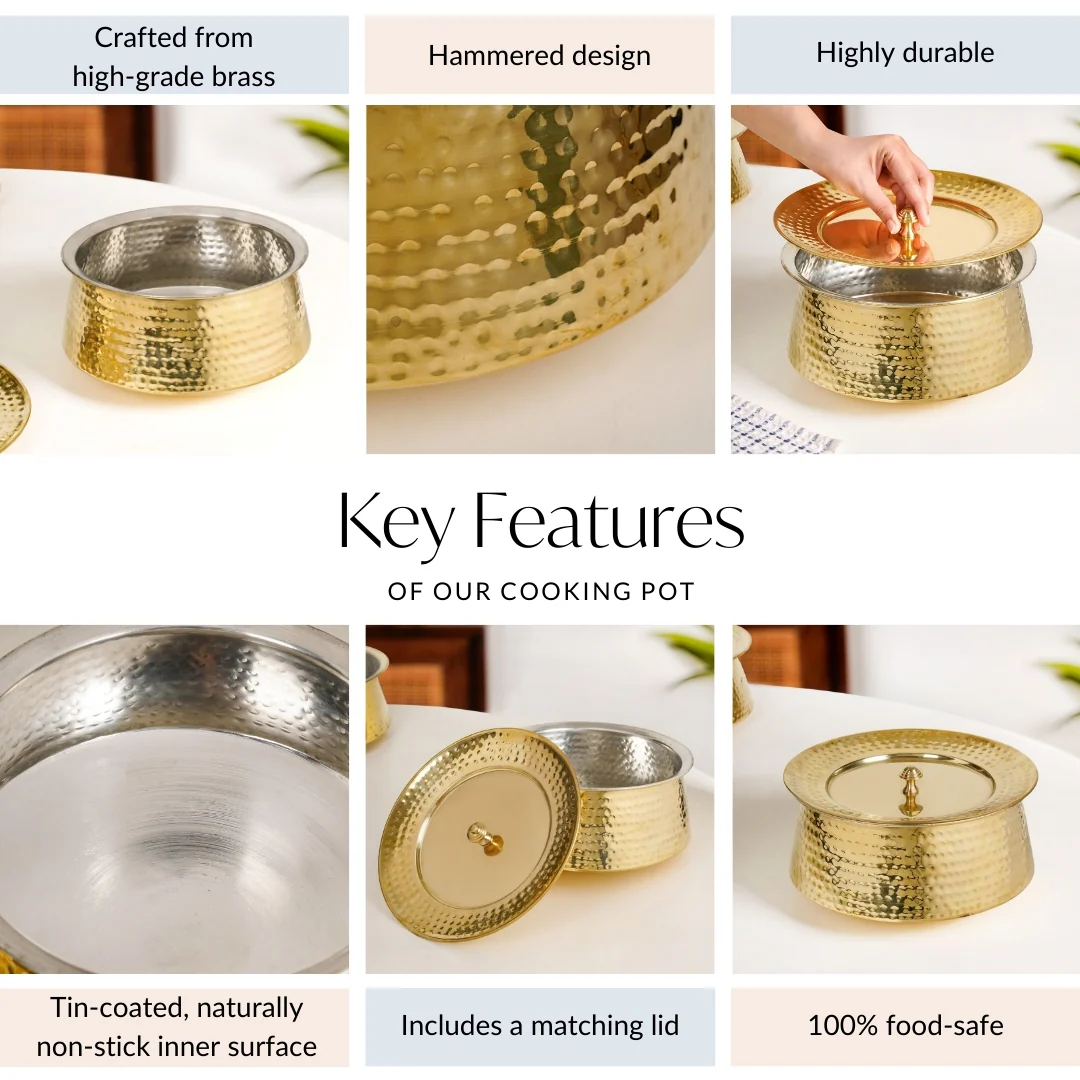 Hammered Pure Brass Biriyani Handi Lagan With Lid 4000ml - Image 6