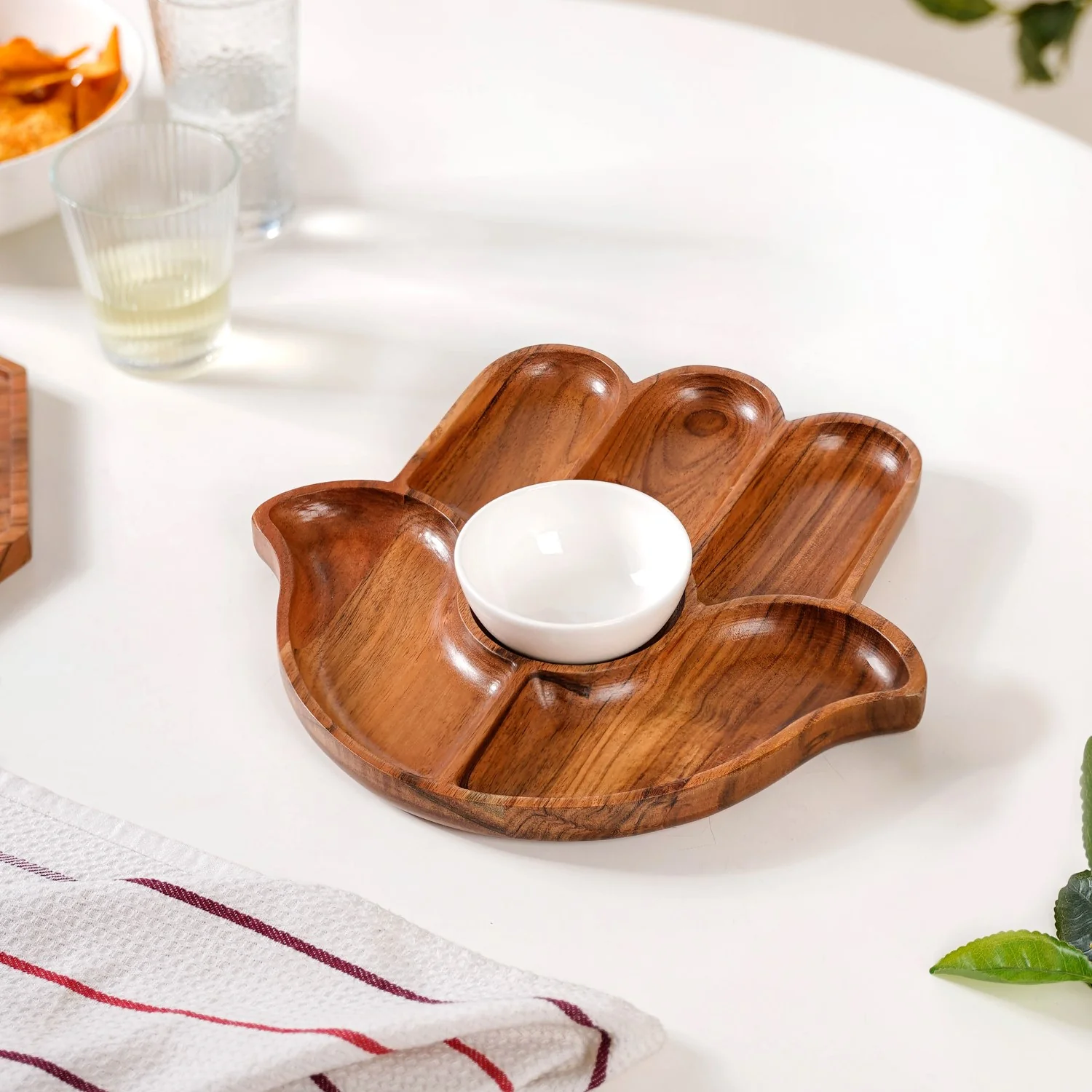 Hamsa Hand Wooden Platter With Dip Bowl - Image 4