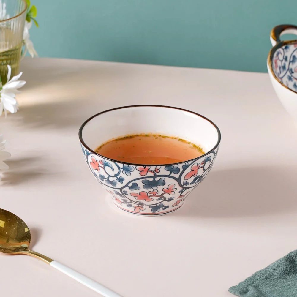 Hana Flower Patterned Ceramic Snack Bowl 4.5 Inch 300 ml