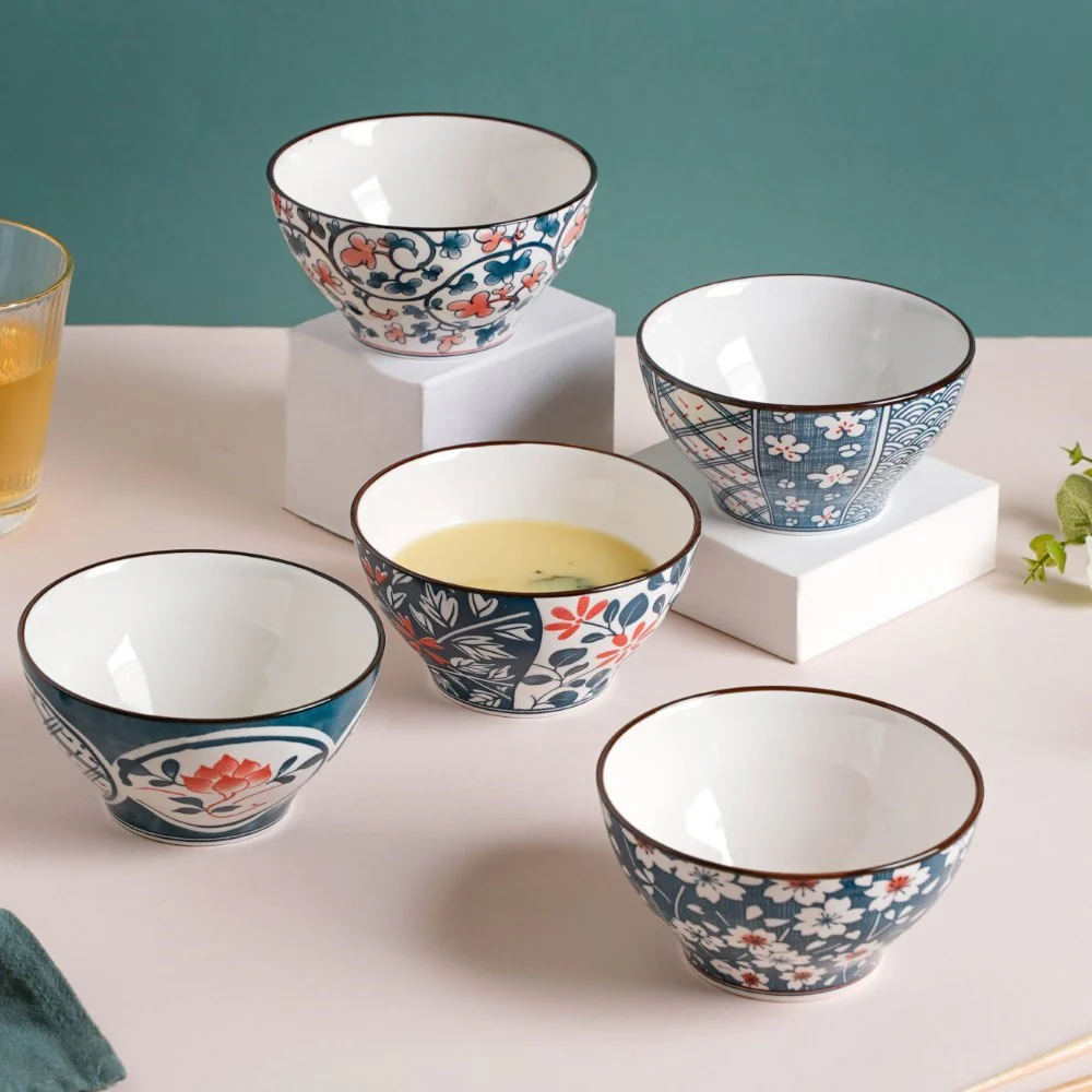 Hana Flower Patterned Ceramic Snack Bowl 4.5 Inch 300 ml - Image 9