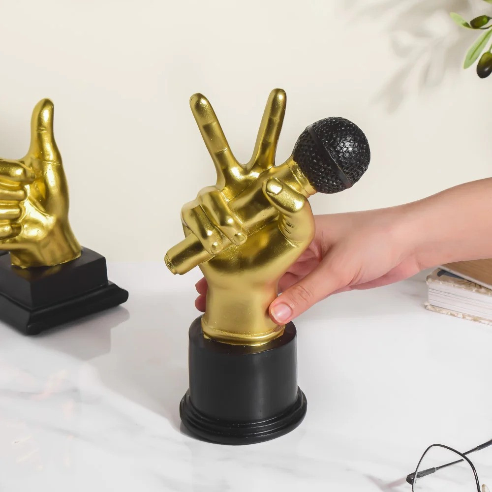 Hand And Mic Decor Showpiece Gold 9 Inch - Image 2