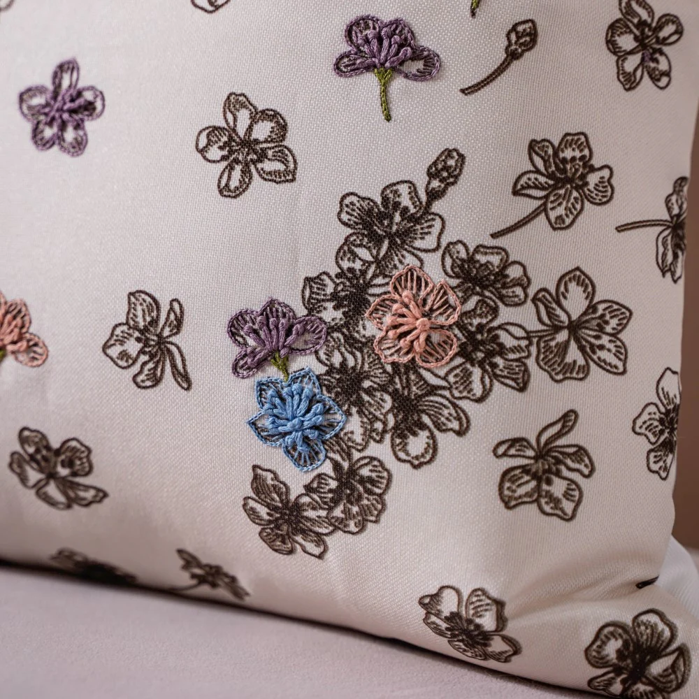 Hand Embroidery Floral Cushion Cover 16 x 16 Inch - Image 6